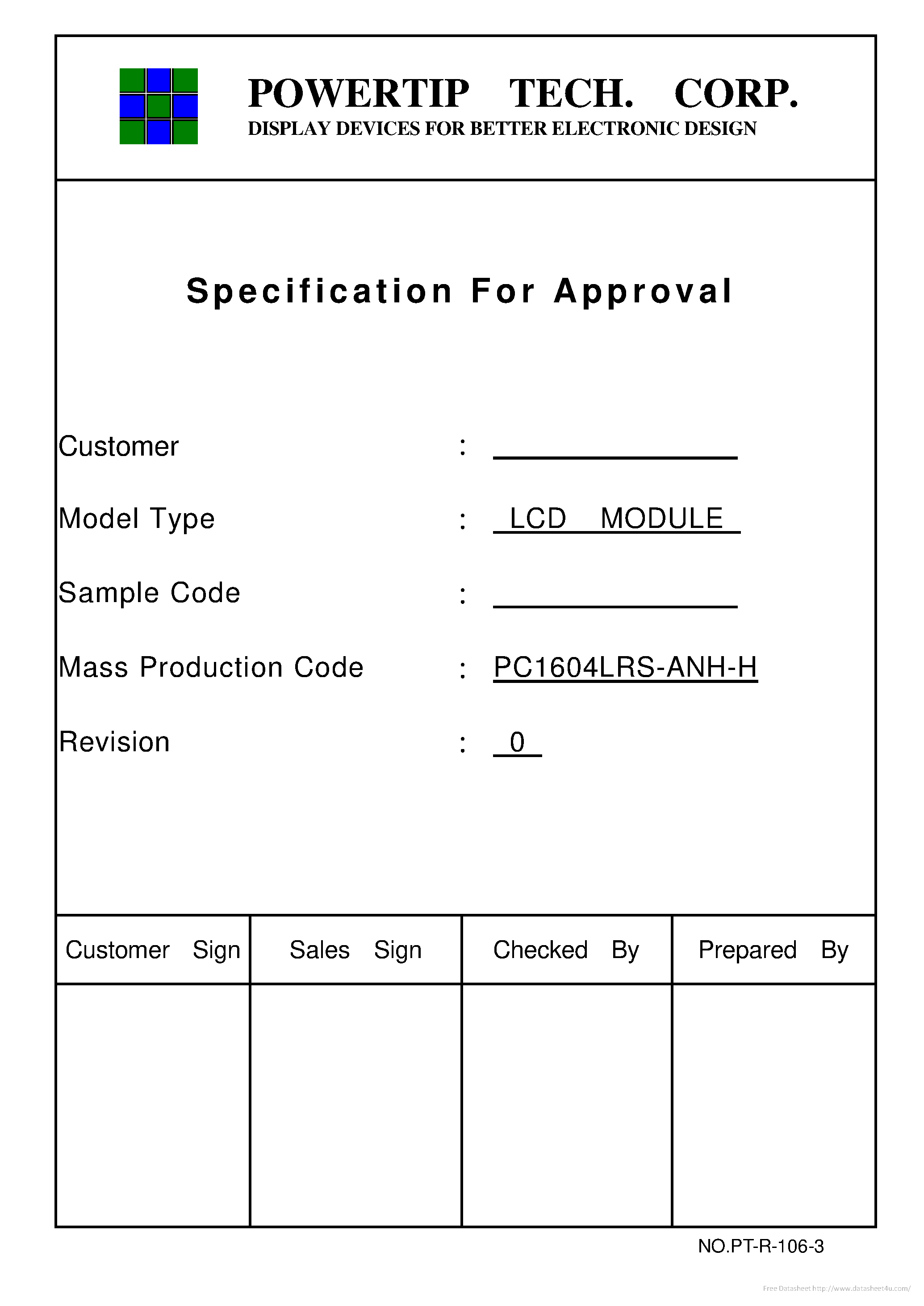 Datasheet PC1604LRS-ANH-H page 1 Datasheet PC1604LRS-ANH-H - page 1
