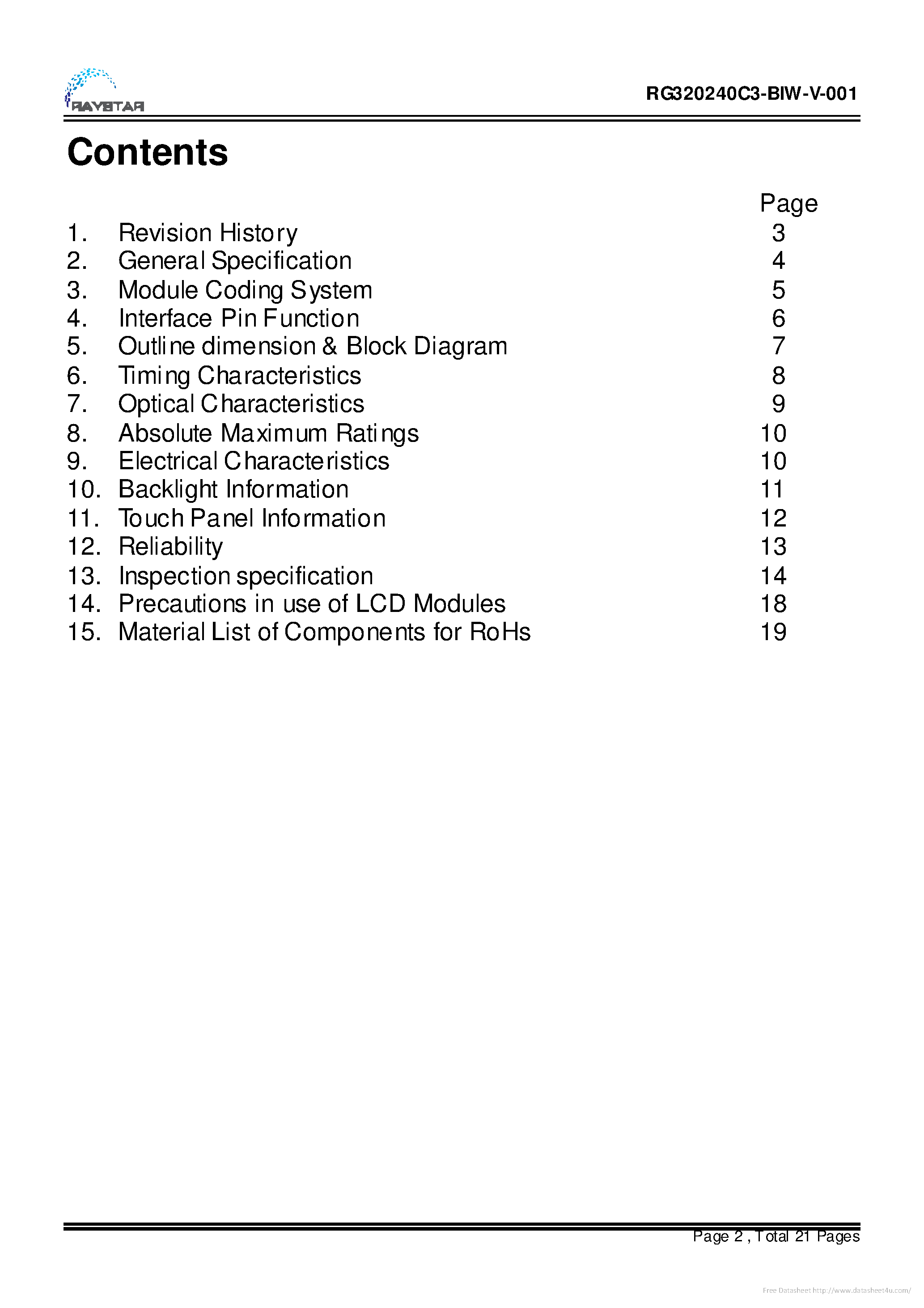 Даташит на микросхему RG320240C3-BIW-V-001 страница 2 Даташит RG320240C3-BIW-V-001 - страница 2