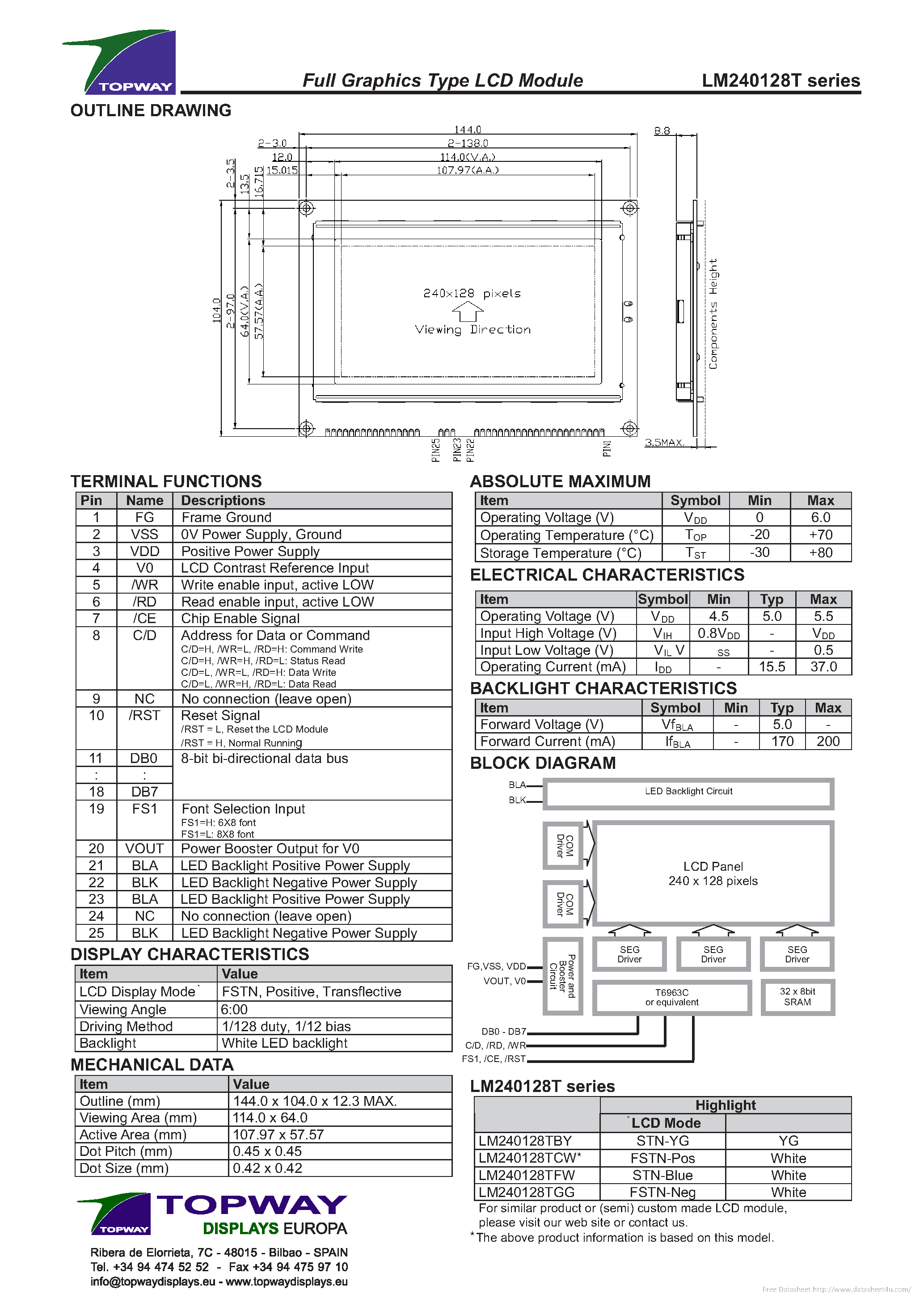 Datasheet LM240128T - page 1