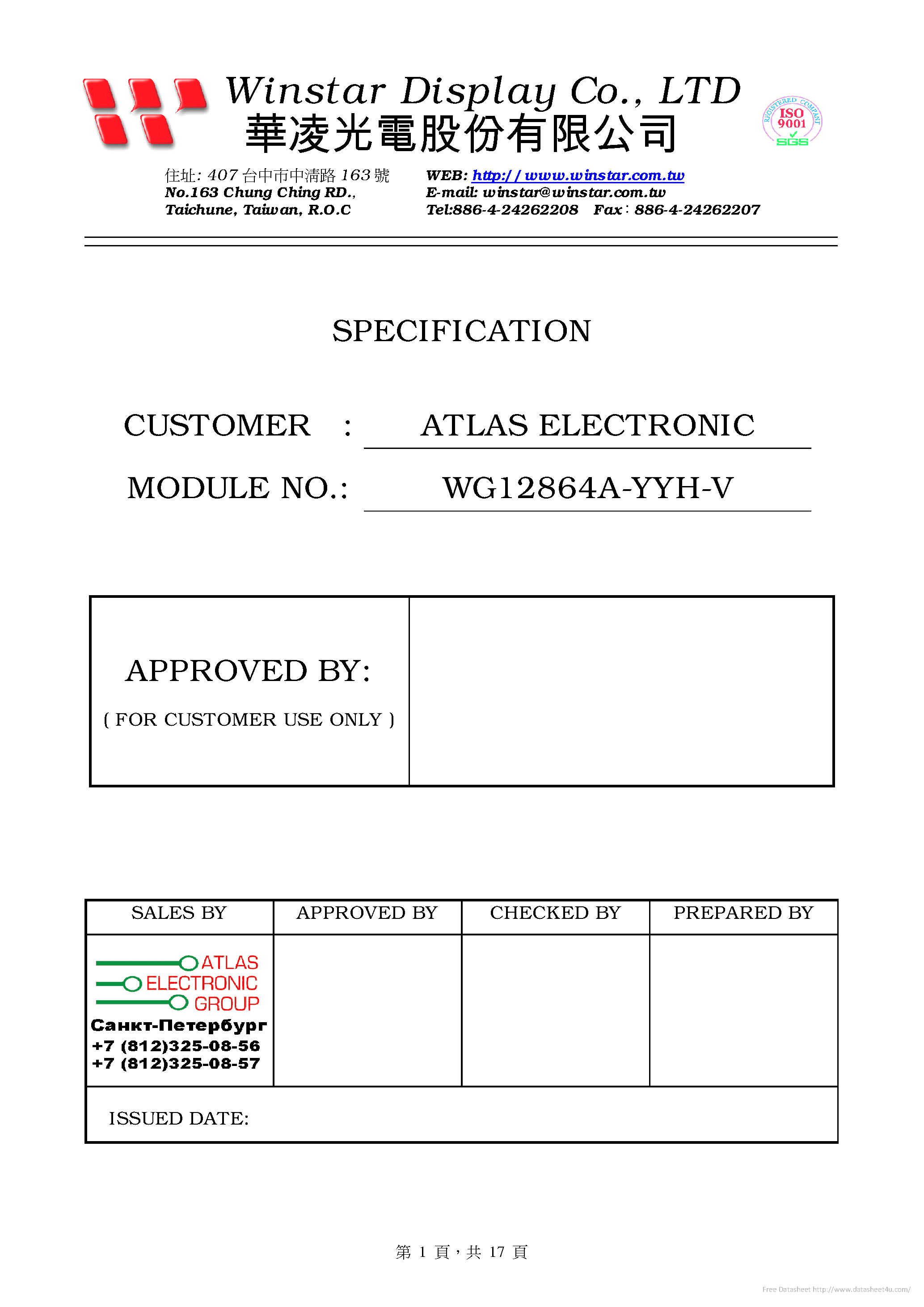 Даташит WG12864A-YYH-V - страница 1