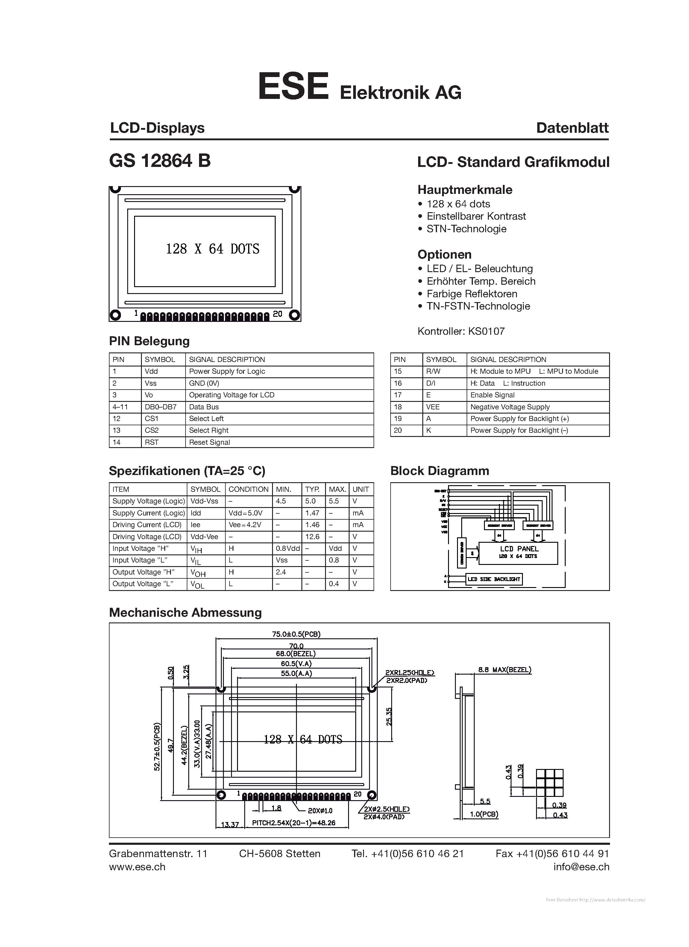 Datasheet GS12864B page 1 Datasheet GS12864B - page 1