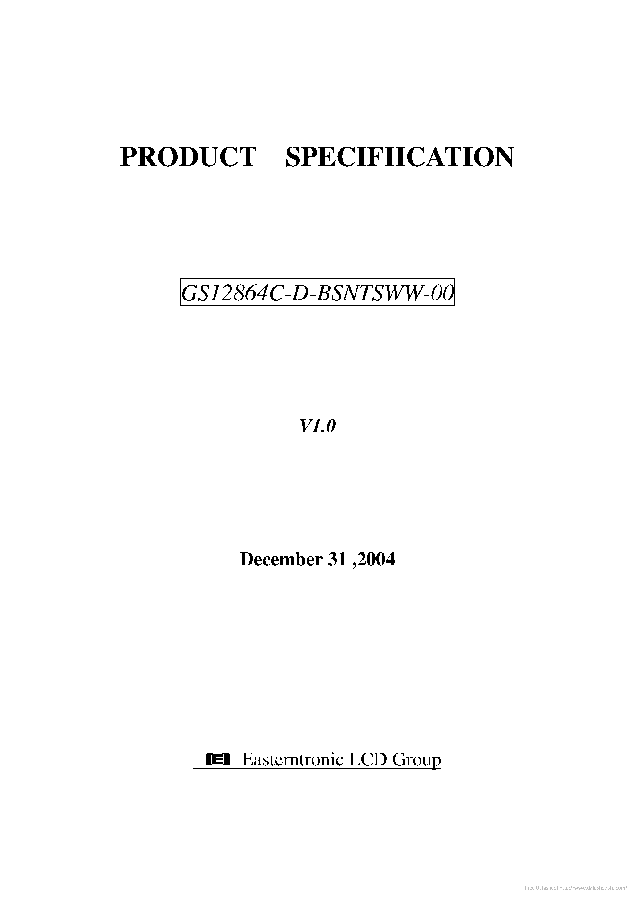 Datasheet GS12864C-D-BSNTSWW-00 page 1 Datasheet GS12864C-D-BSNTSWW-00 - page 1