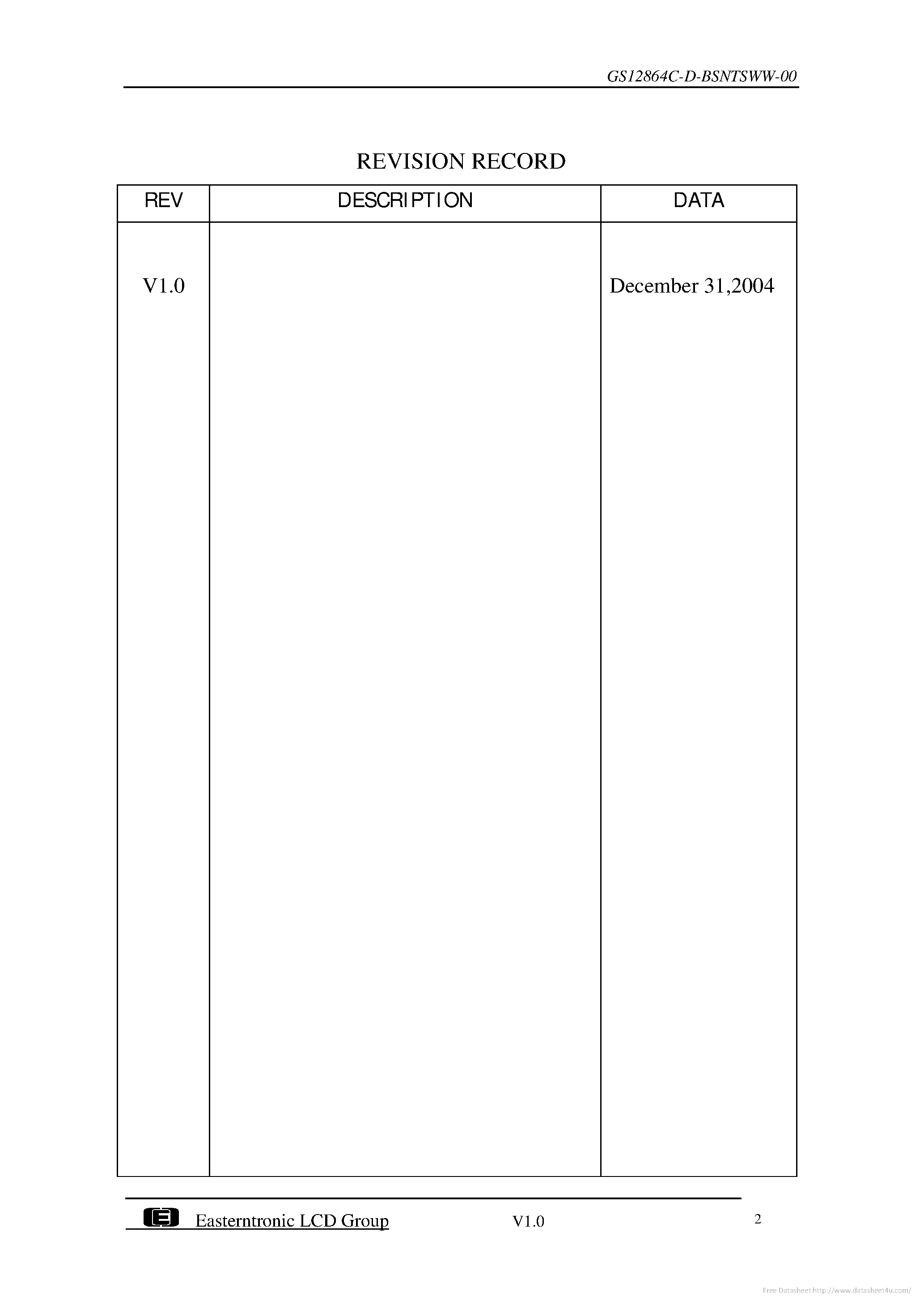 Datasheet GS12864C-D-BSNTSWW-00 page 2 Datasheet GS12864C-D-BSNTSWW-00 - page 2