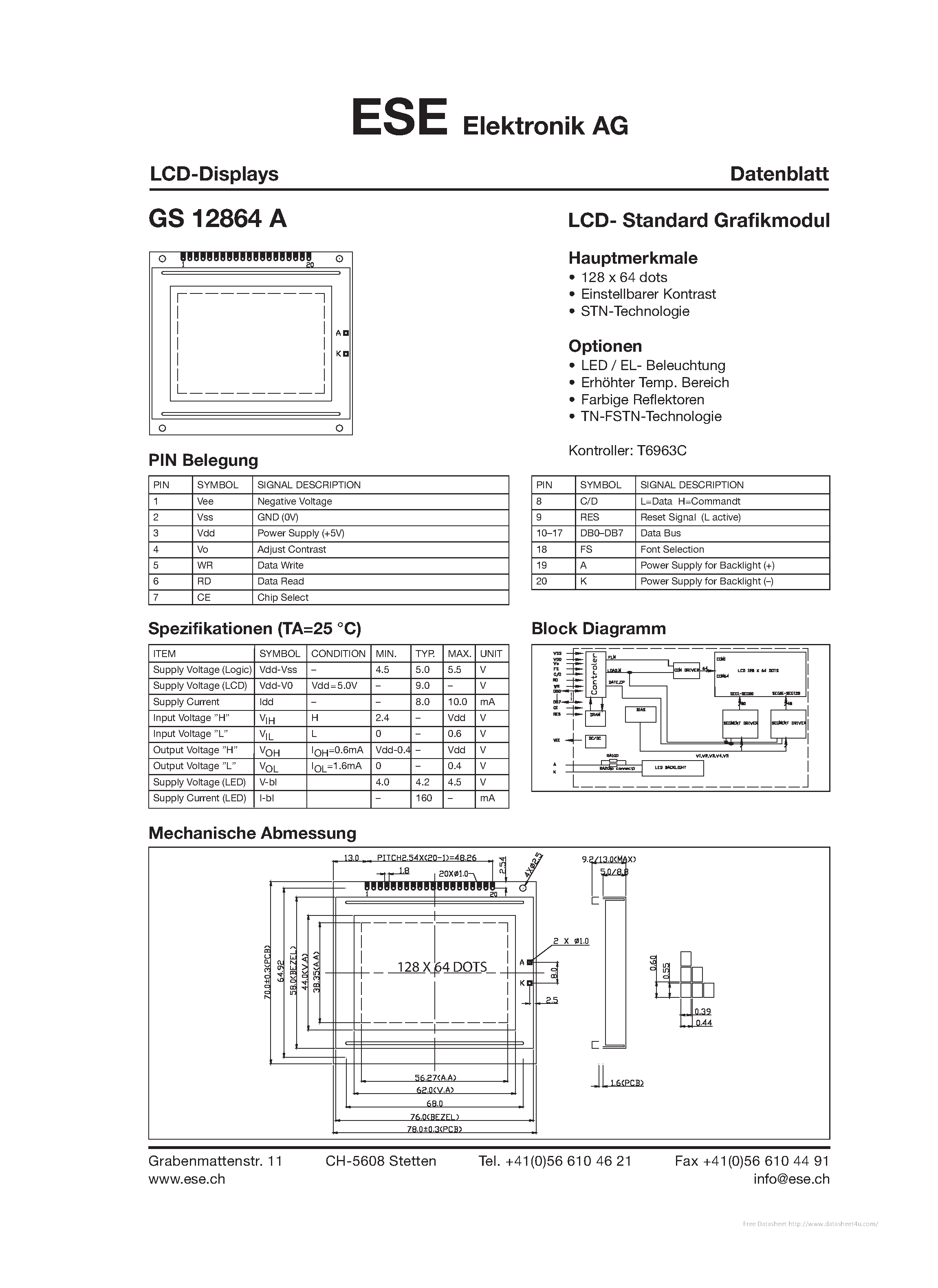 Datasheet GS12864A - page 1