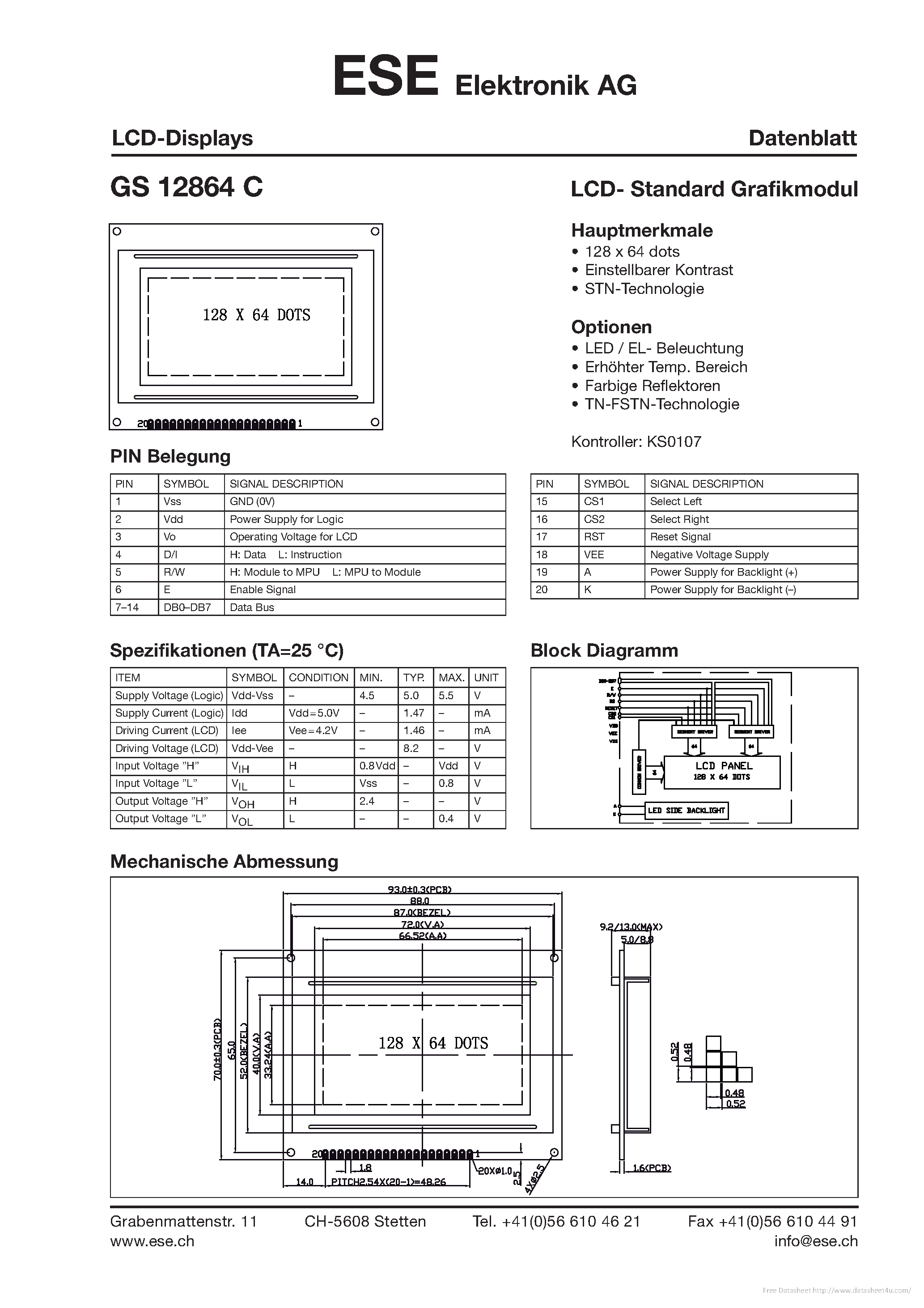 Datasheet GS12864C - page 1