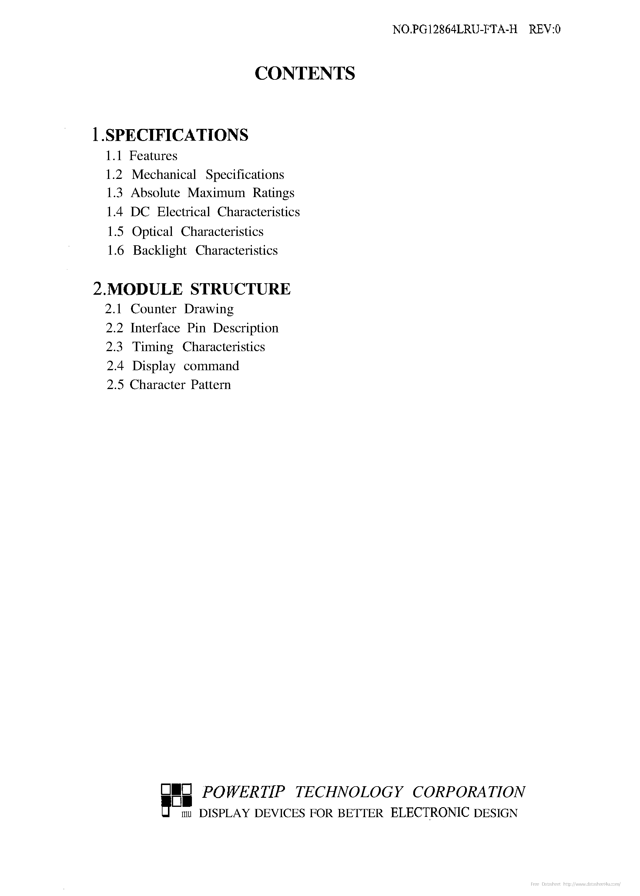 Datasheet PG12864LRU-FTA-H page 2 Datasheet PG12864LRU-FTA-H - page 2