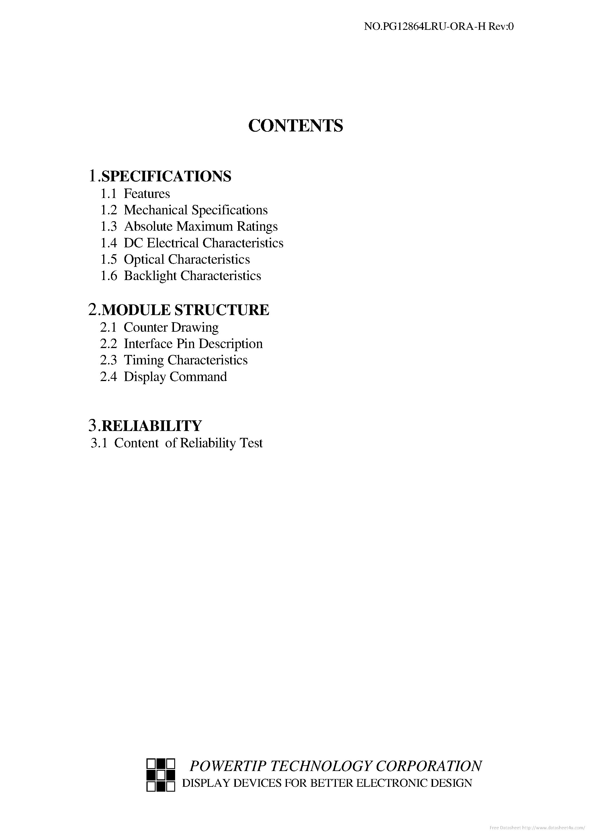 Даташит на микросхему PG12864LRU-ORA-H-S0 страница 2 Даташит PG12864LRU-ORA-H-S0 - страница 2