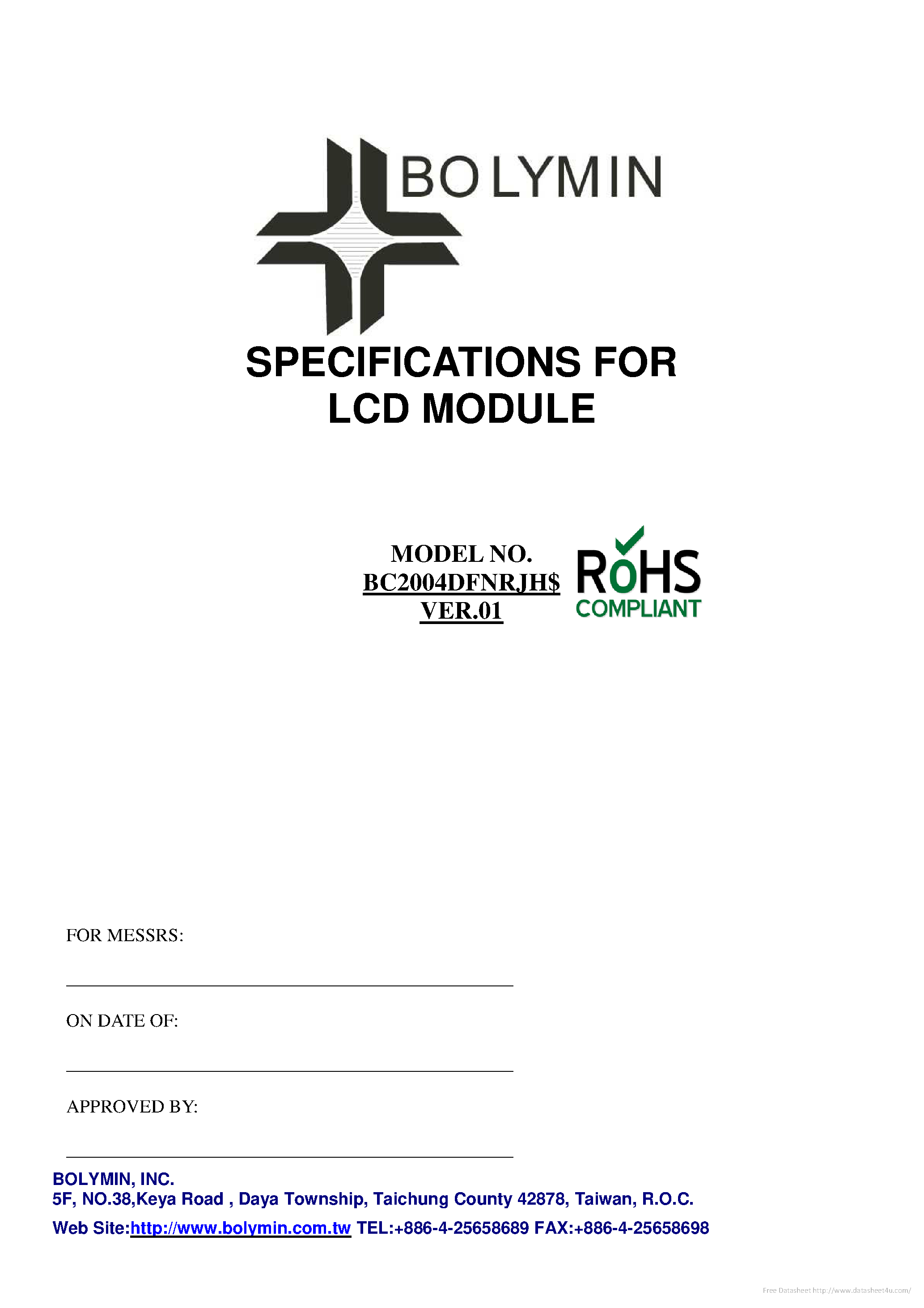 Datasheet BC2004DFNRJH page 1 Datasheet BC2004DFNRJH - page 1