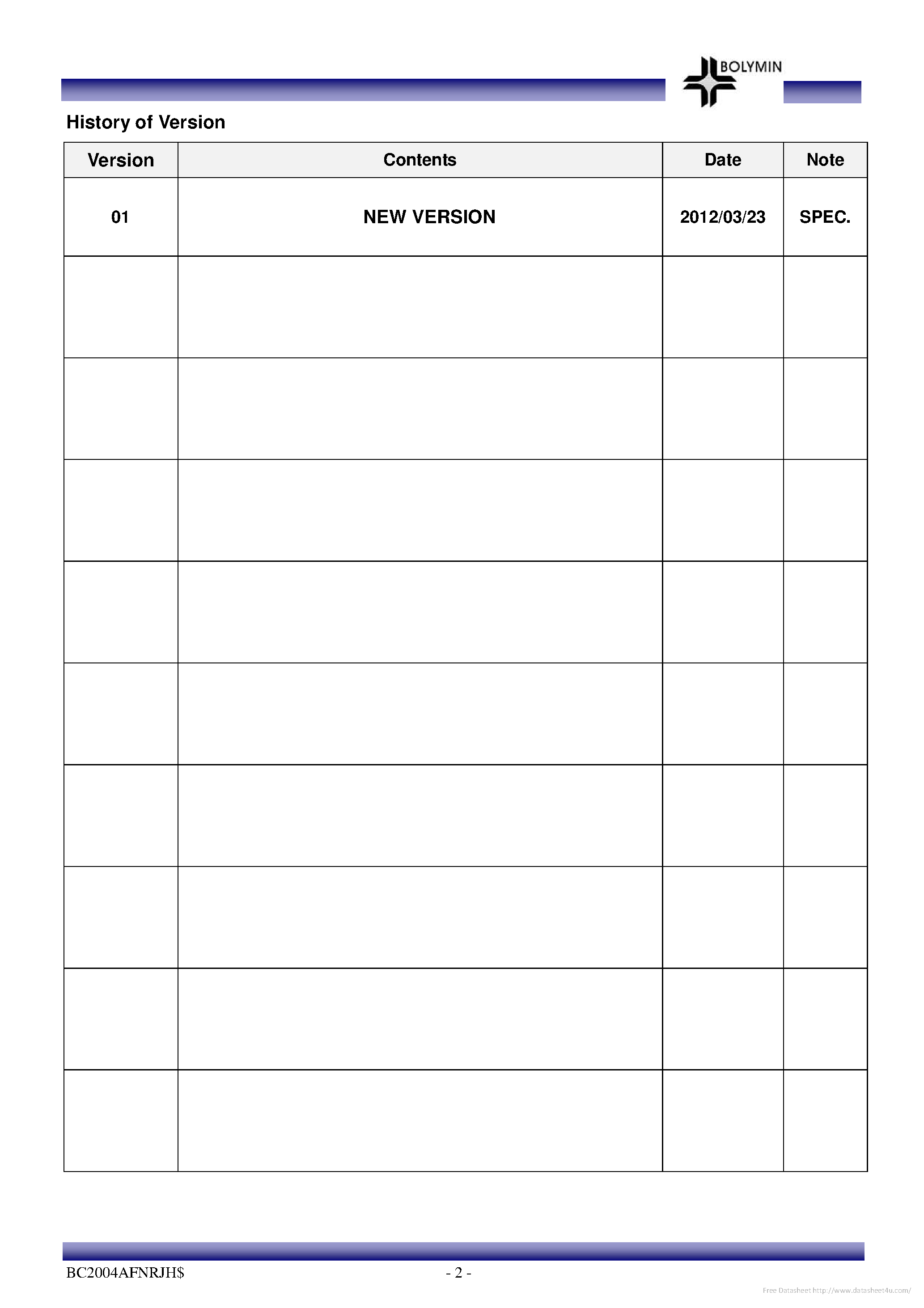 Datasheet BC2004AFNRJH - page 2