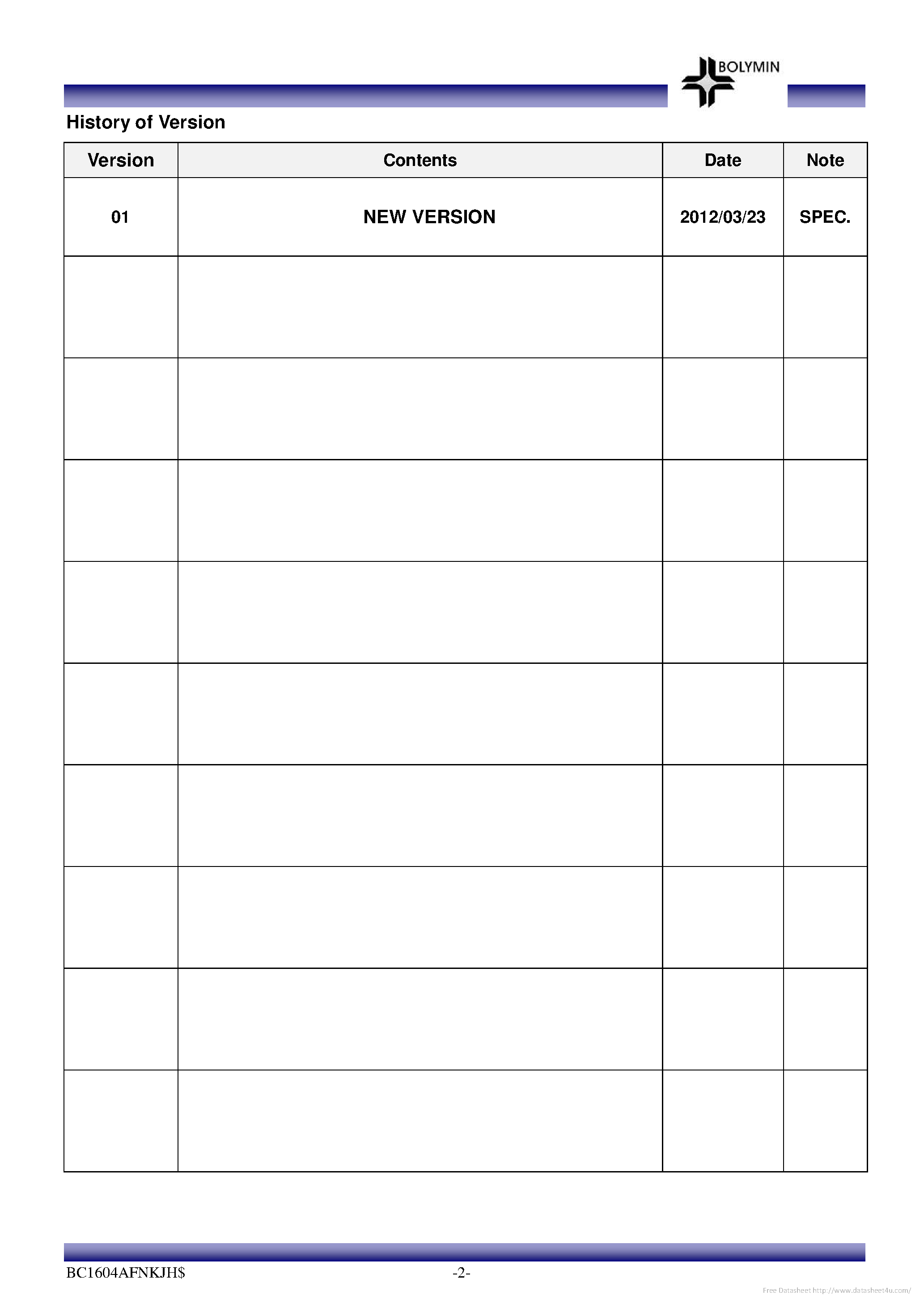 Datasheet BC1604AFNKJH page 2 Datasheet BC1604AFNKJH - page 2