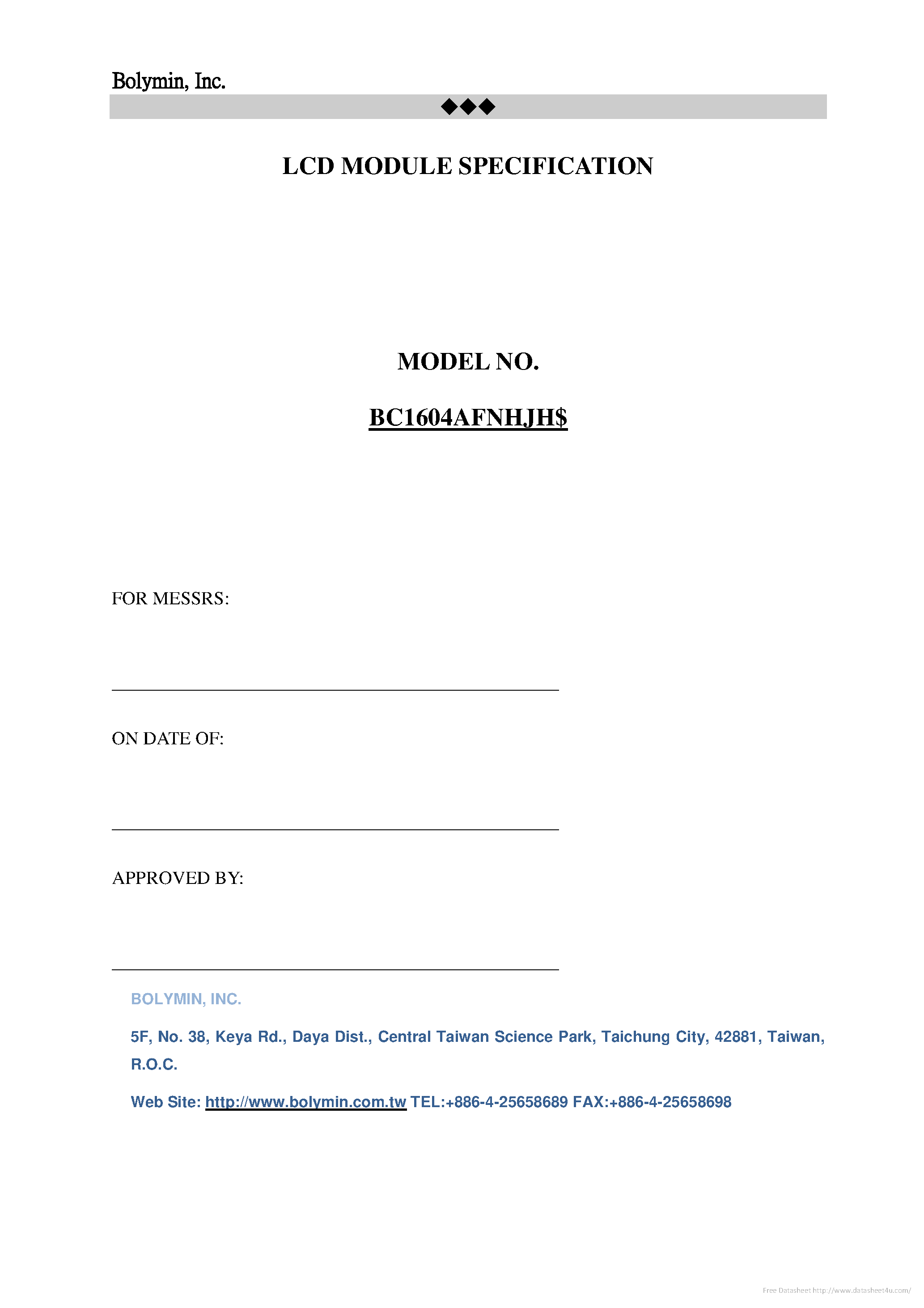Datasheet BC1604AFNHJH page 1 Datasheet BC1604AFNHJH - page 1