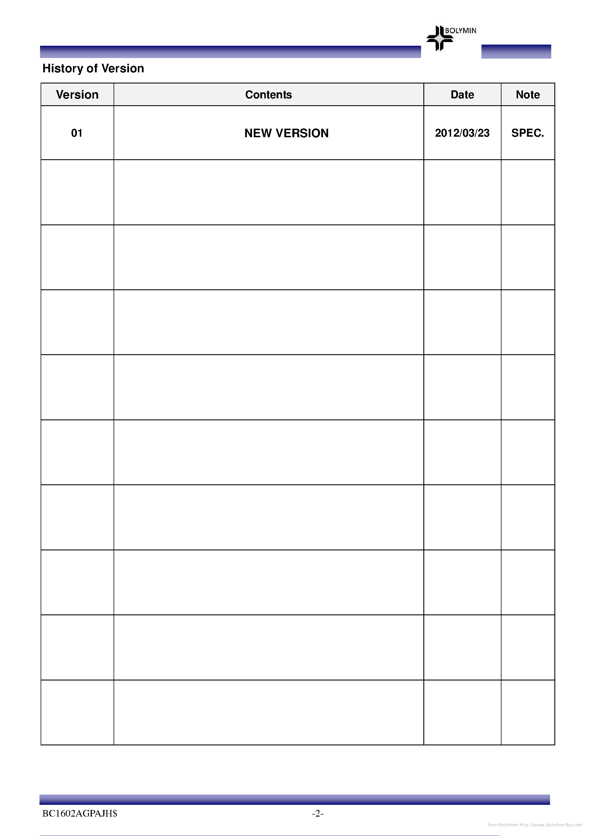 Datasheet BC1602AGPAJH page 2 Datasheet BC1602AGPAJH - page 2