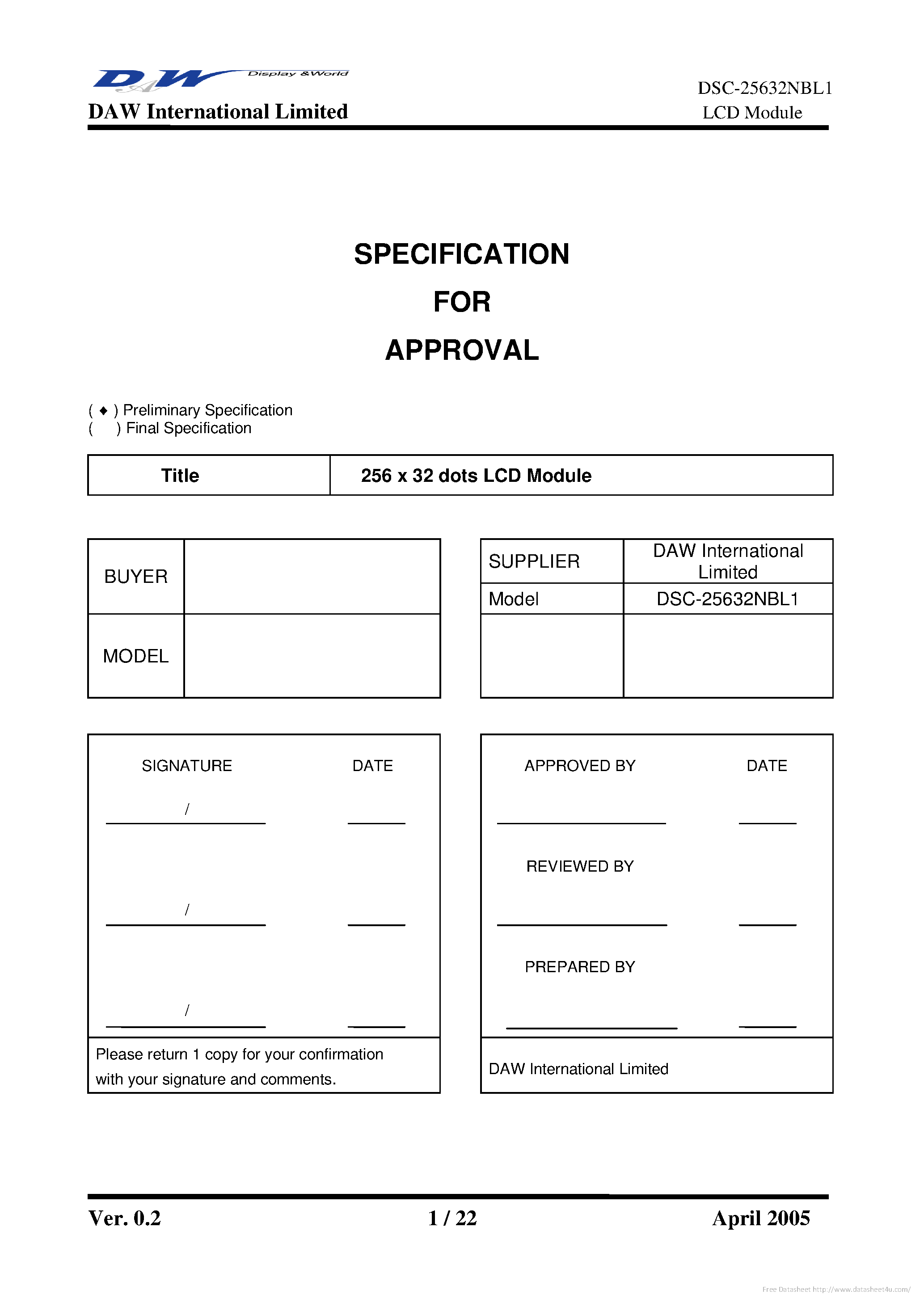 Datasheet DSC-25632NBL1 page 1 Datasheet DSC-25632NBL1 - page 1