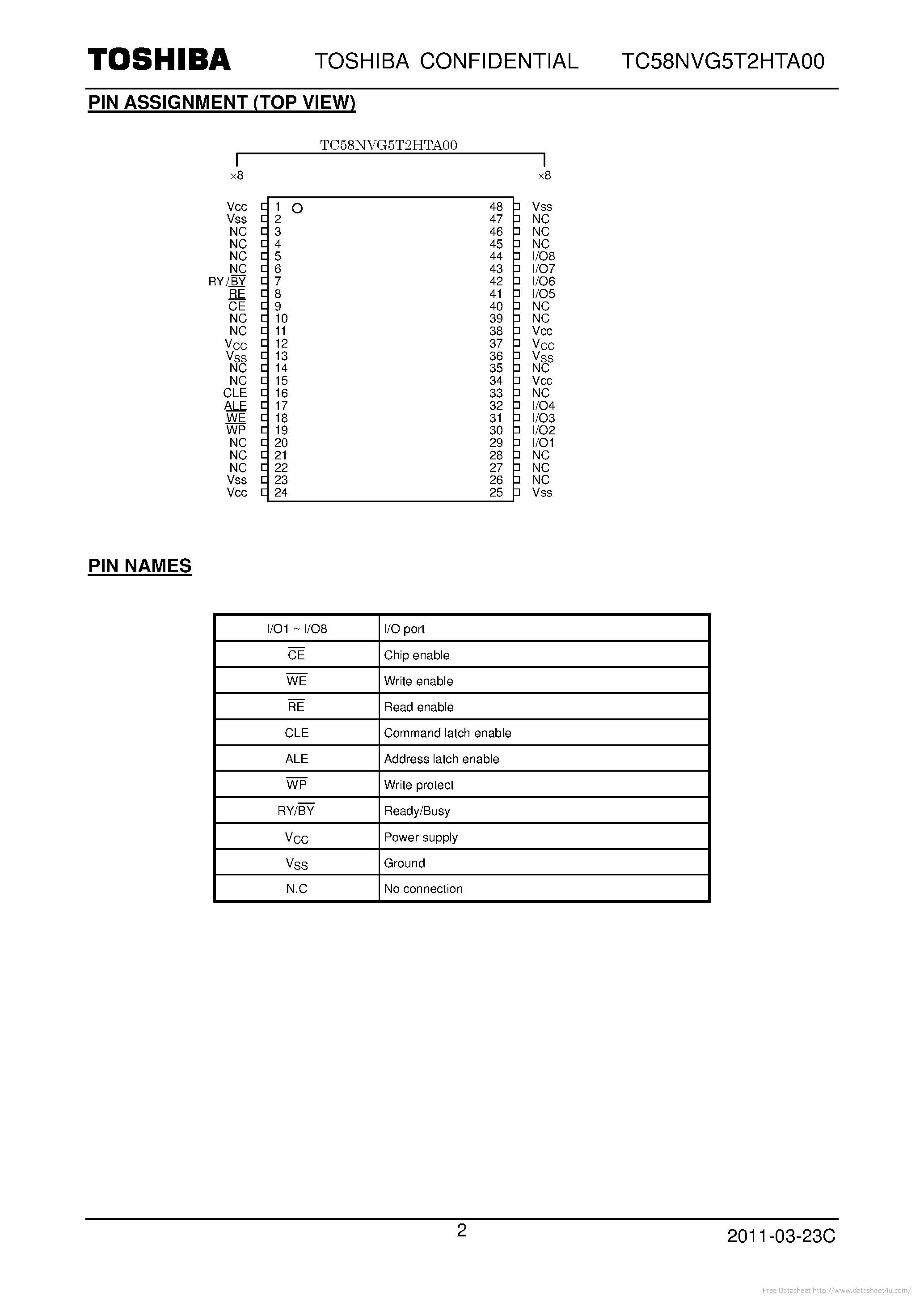 Datasheet TC58NVG5T2HTA00 page 2 Datasheet TC58NVG5T2HTA00 - page 2
