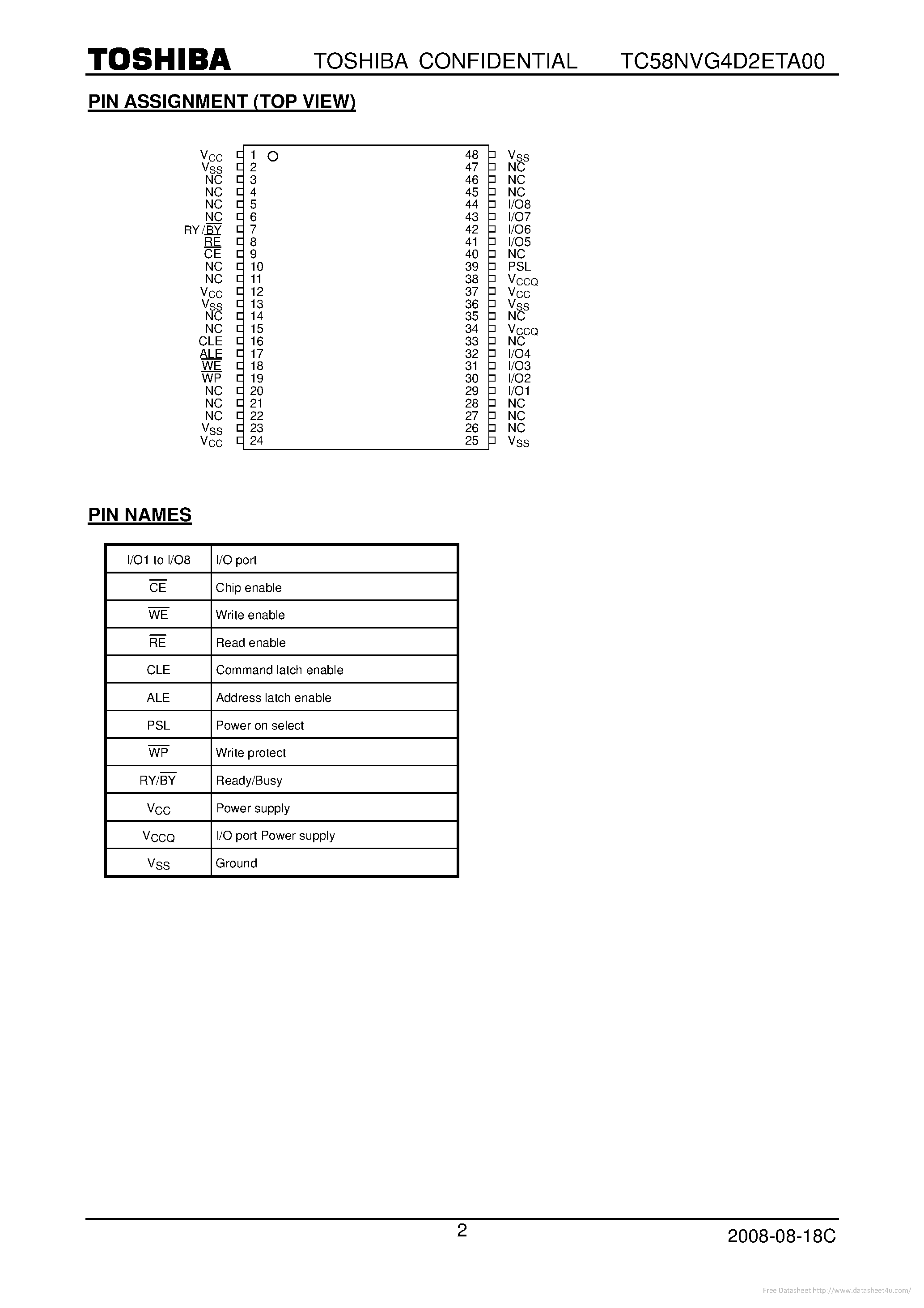 Datasheet TC58NVG4D2ETA00 page 2 Datasheet TC58NVG4D2ETA00 - page 2