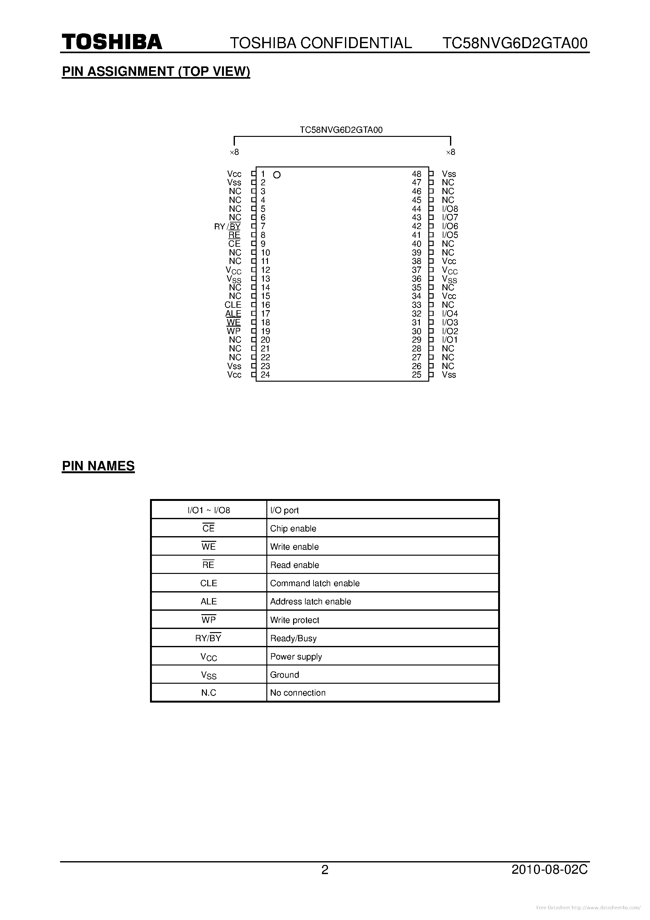 Datasheet TC58NVG6D2GTA00 - page 2