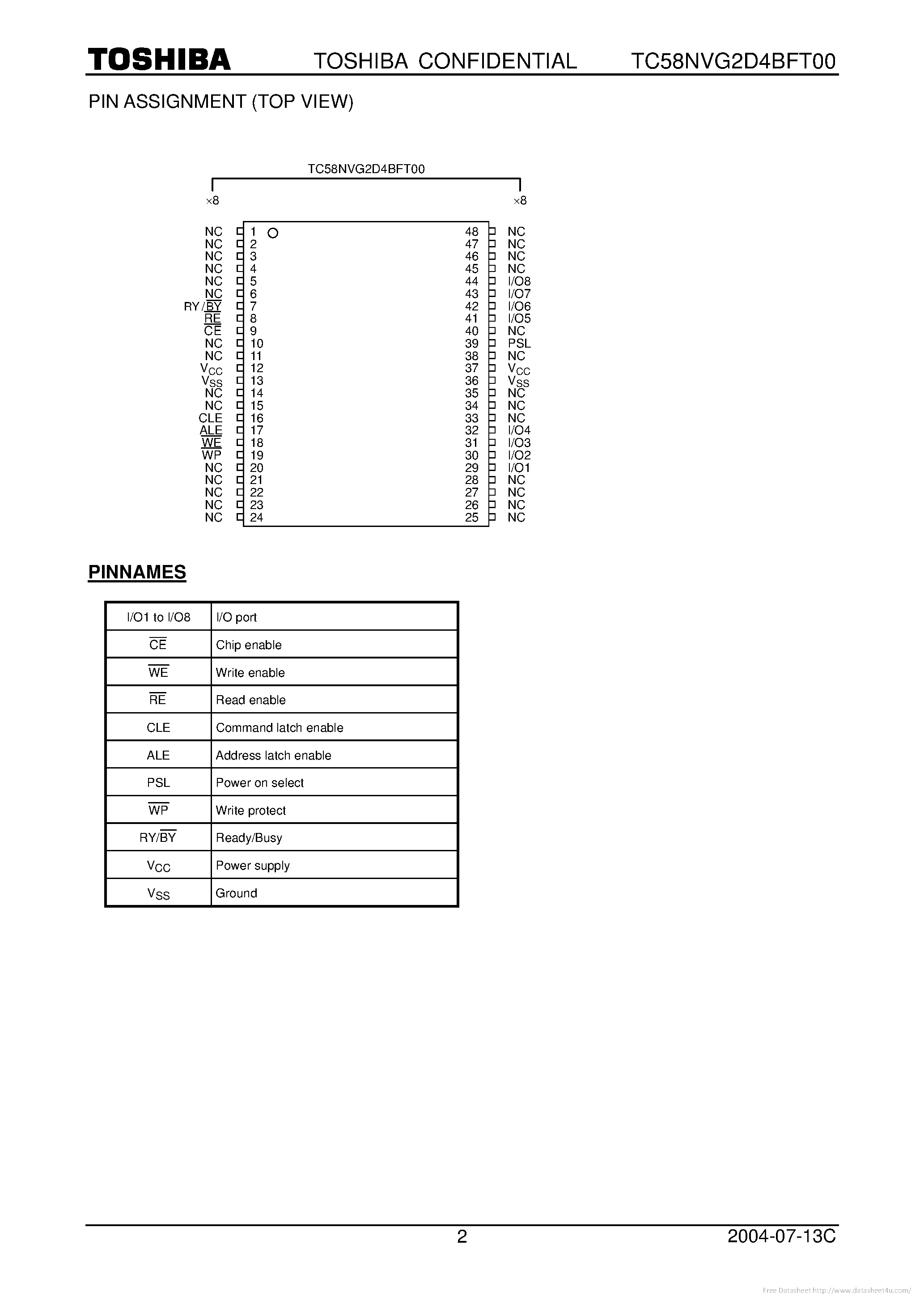 Datasheet TC58NVG2D4BFT00 page 2 Datasheet TC58NVG2D4BFT00 - page 2