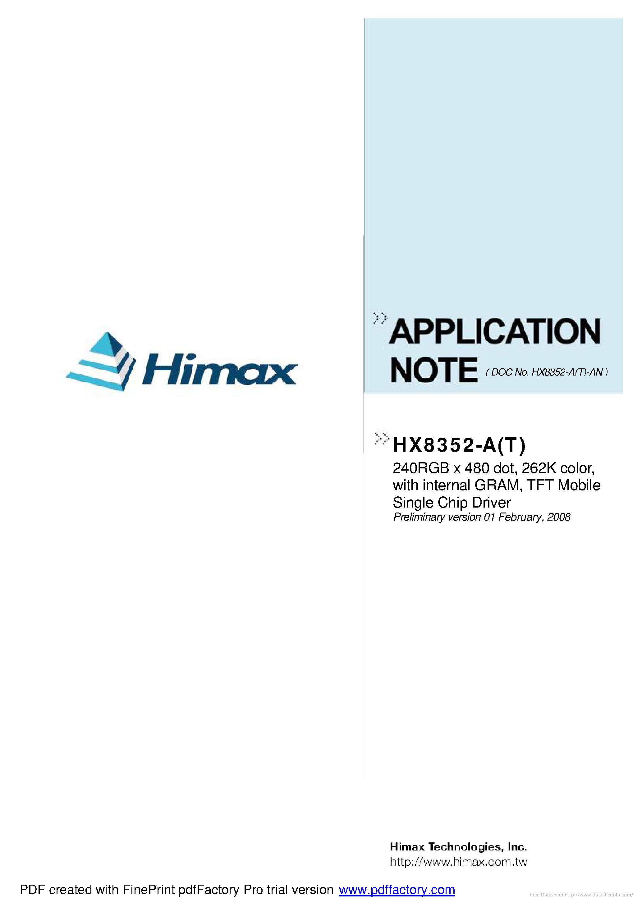 Datasheet HX8352-A - page 1