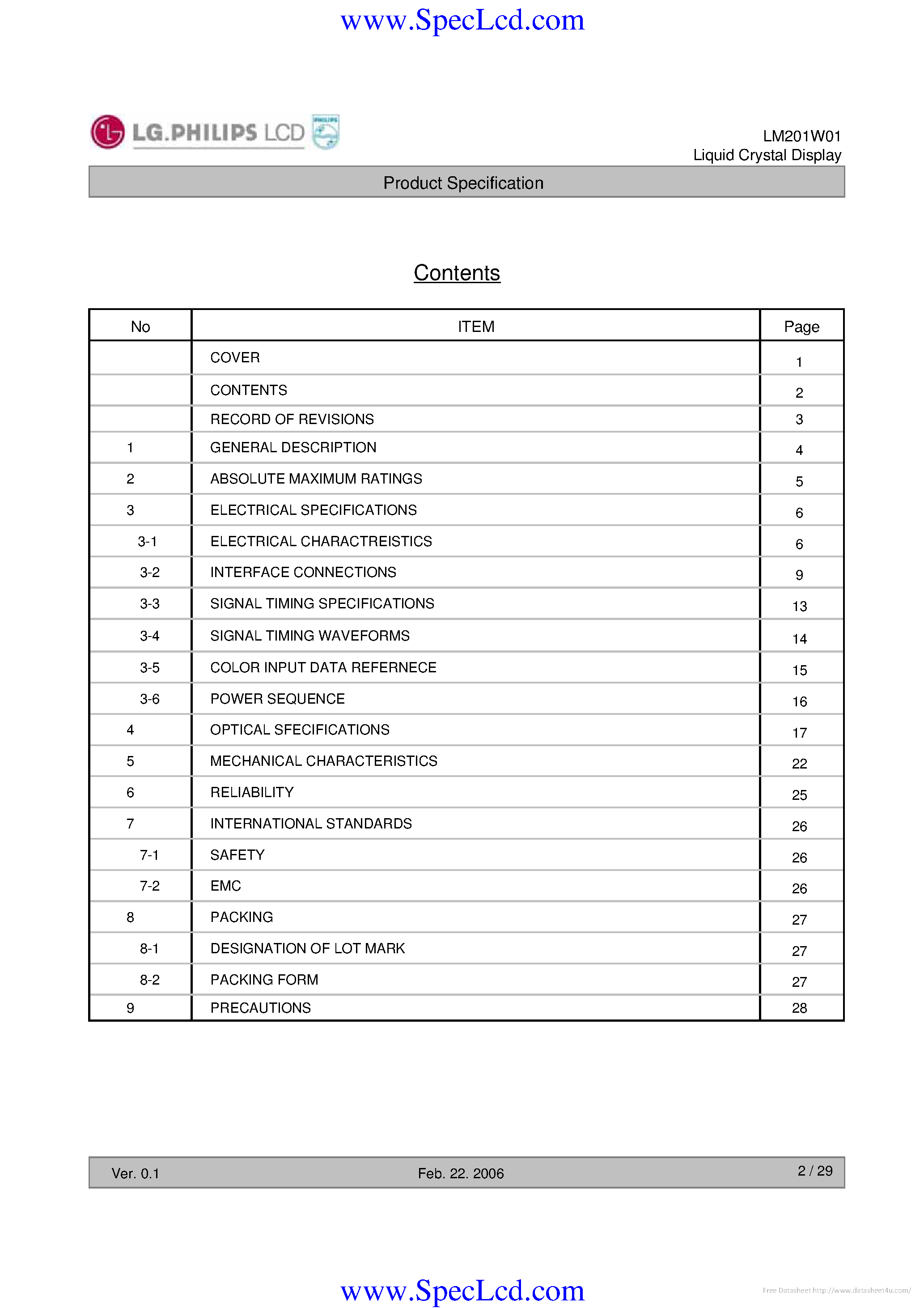 Datasheet LM201WE3-TLA1 - page 2