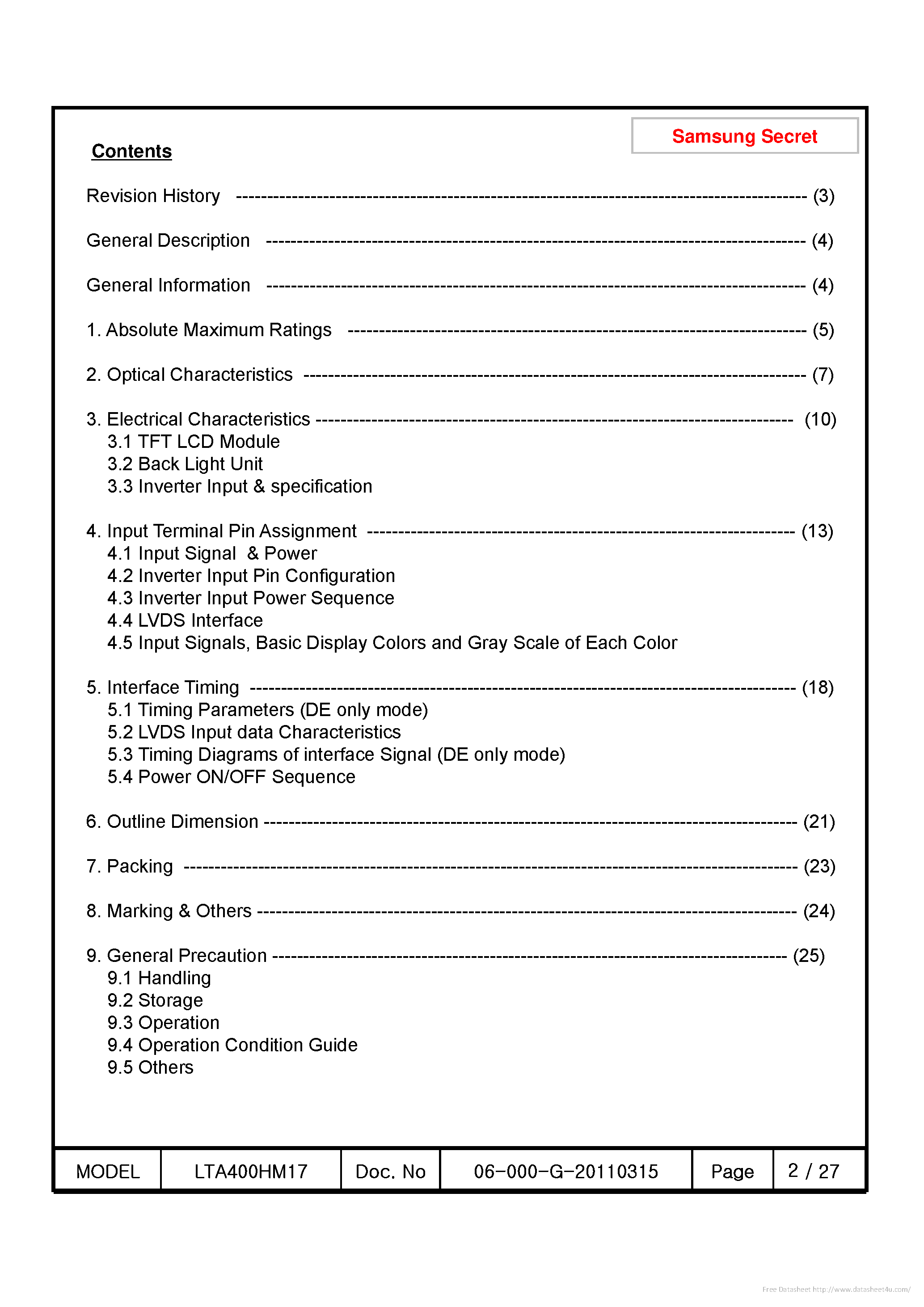 Datasheet LTA400HM17-W - page 2