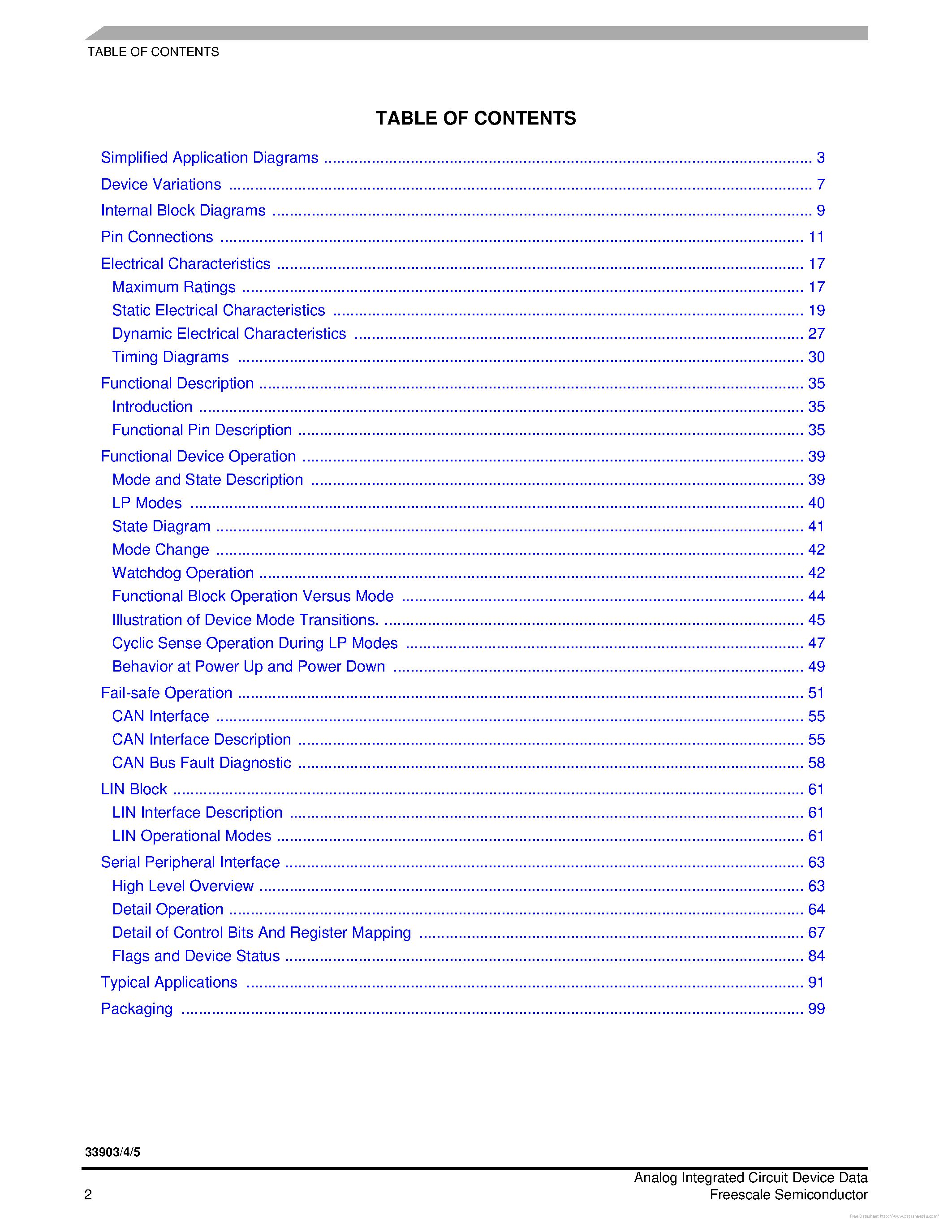 Даташит на микросхему MC33903 страница 2 Даташит MC33903 - страница 2