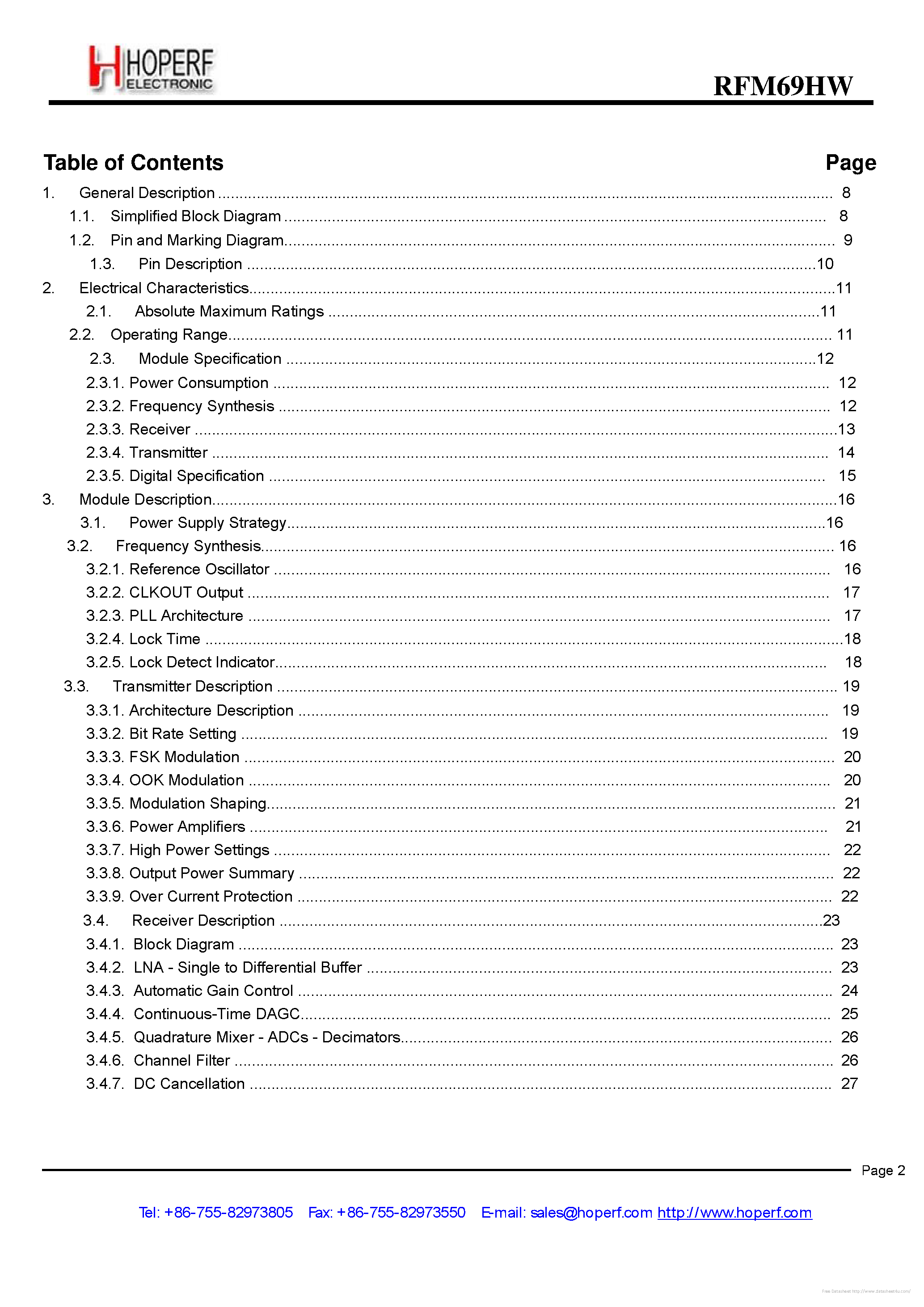Даташит на микросхему RFM69HW страница 2 Даташит RFM69HW - страница 2