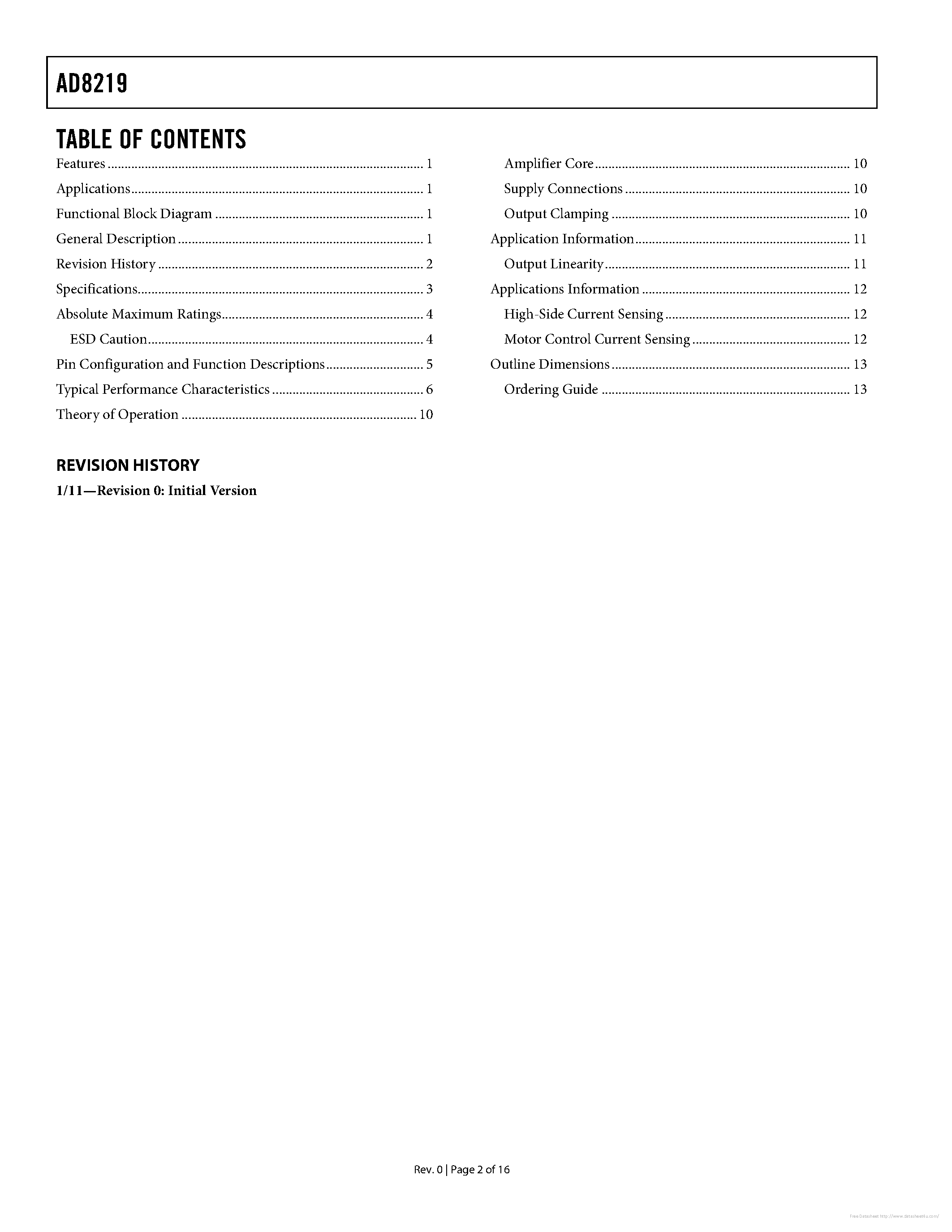 Даташит на микросхему AD8219 страница 2 Даташит AD8219 - страница 2