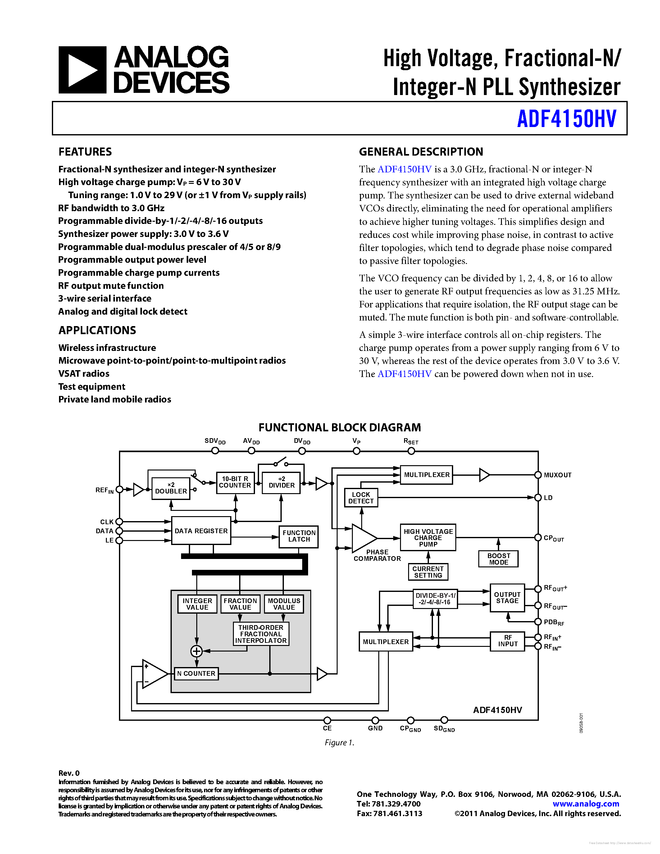 Datasheet ADF4150HV - page 1