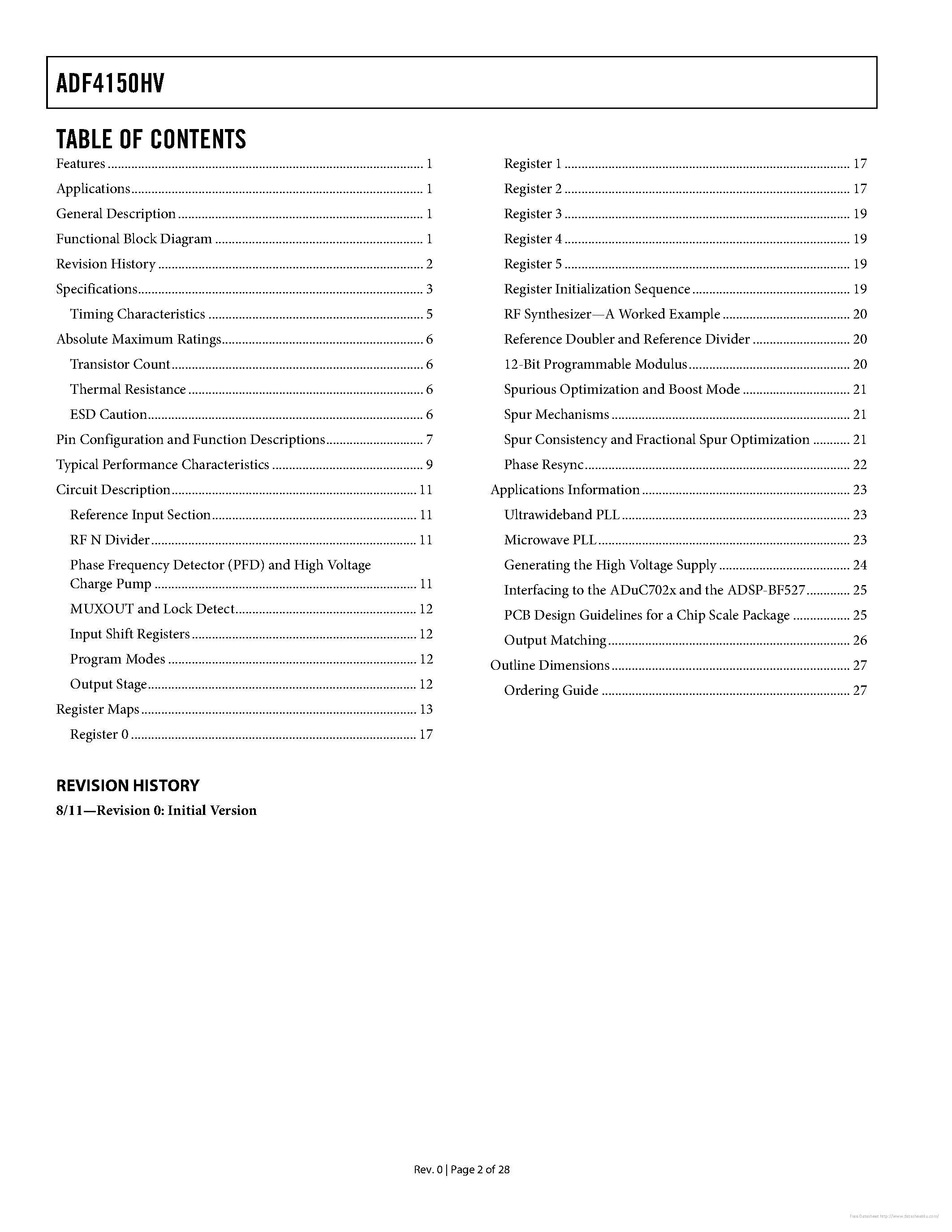 Datasheet ADF4150HV - page 2