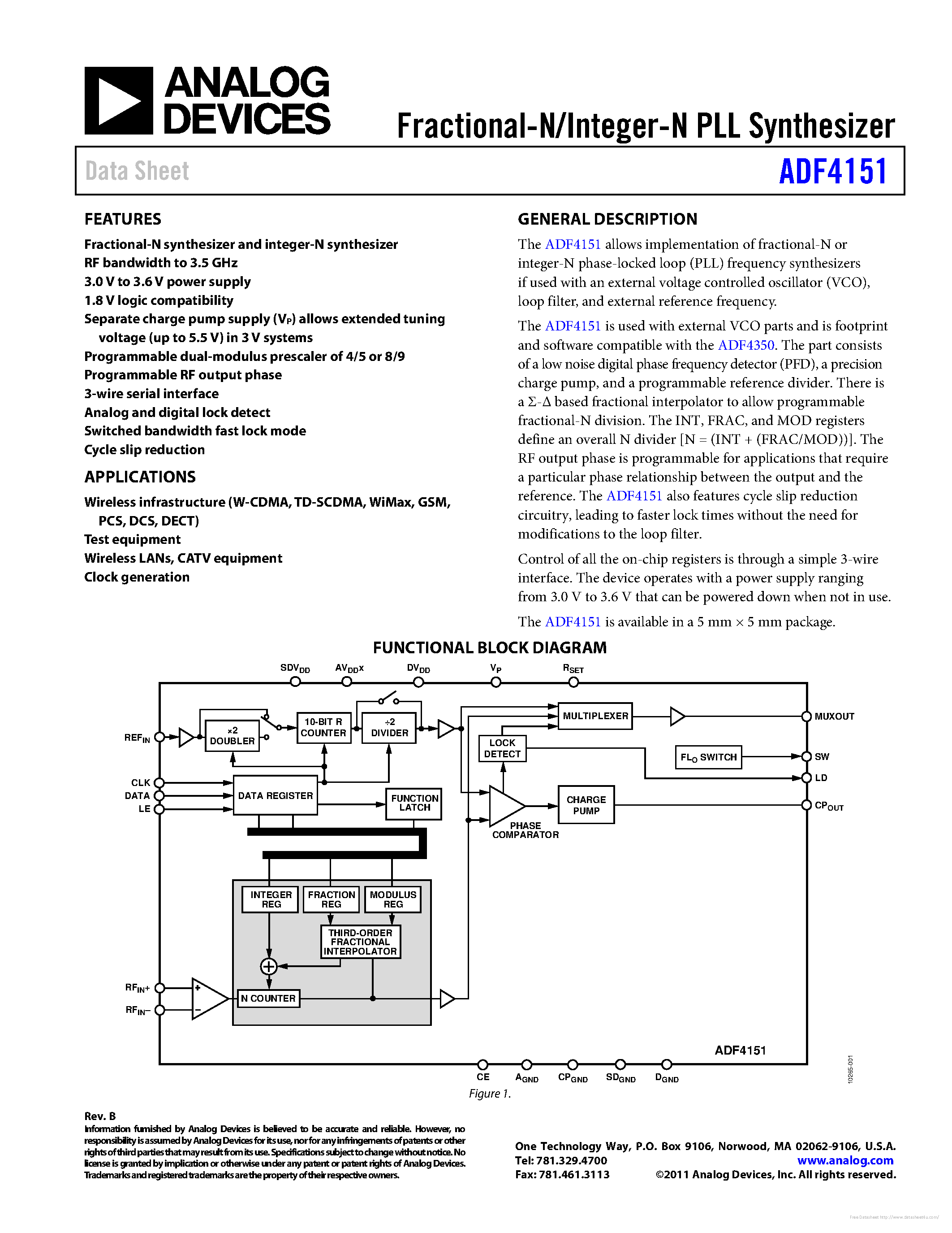 Datasheet ADF4151 - page 1