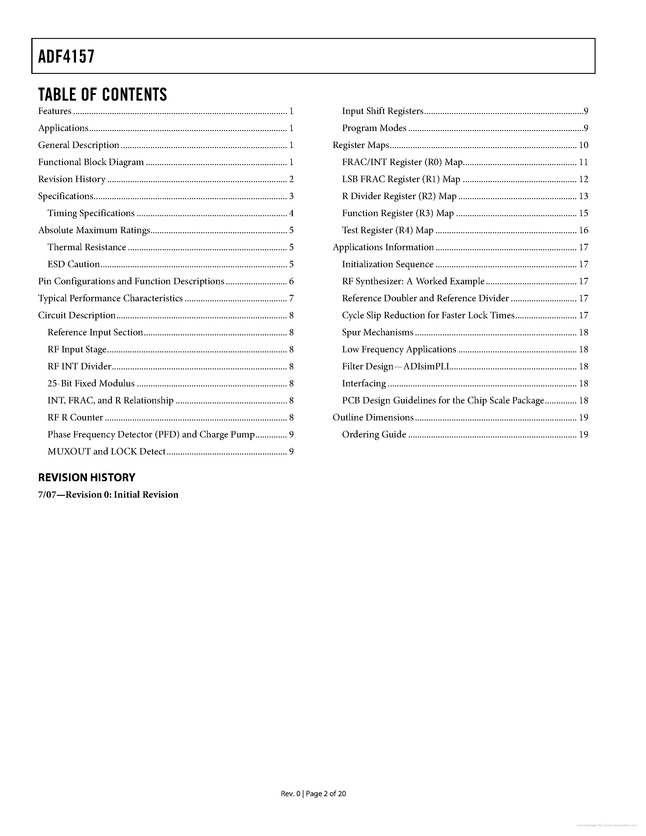 Даташит на микросхему ADF4157 страница 2 Даташит ADF4157 - страница 2