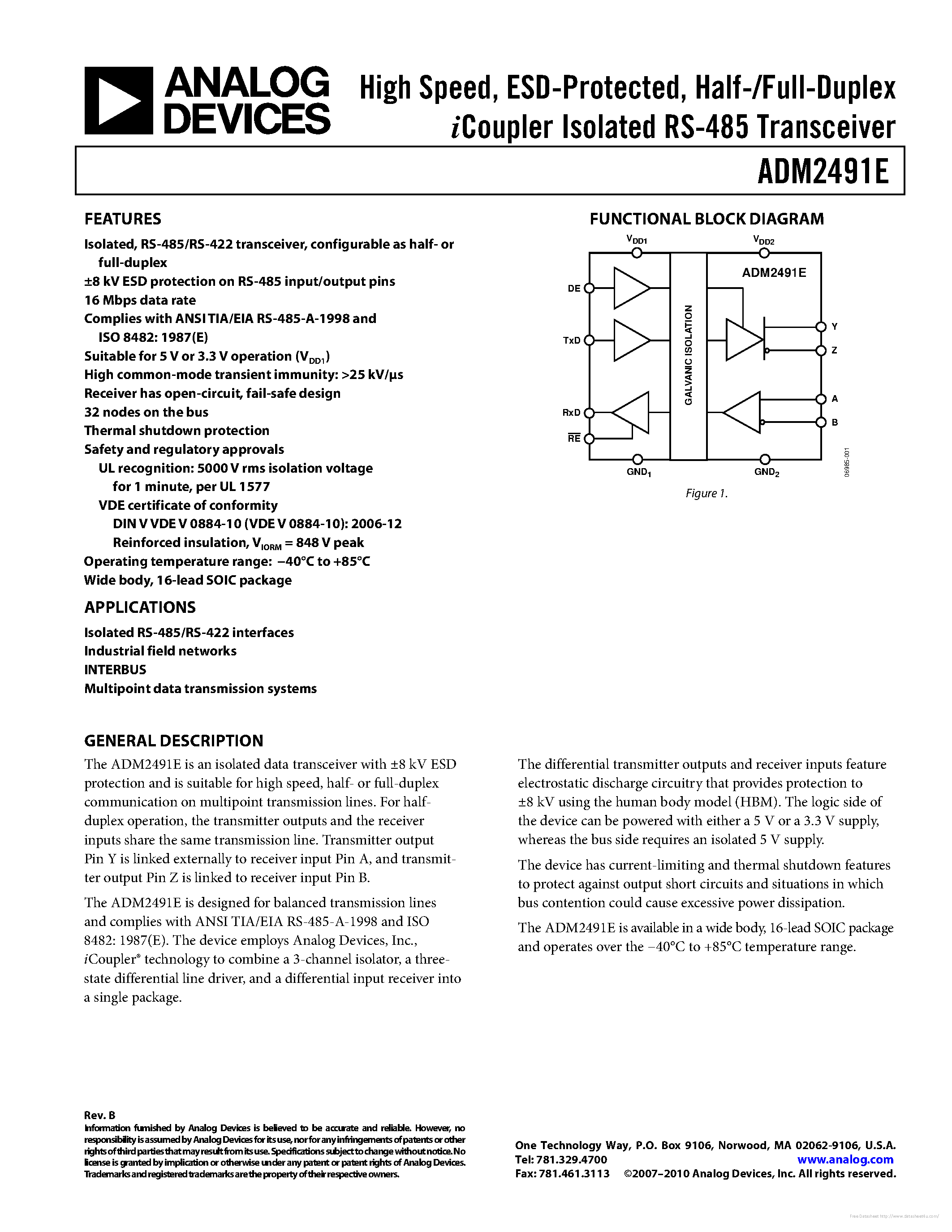 Datasheet ADM2491E - page 1