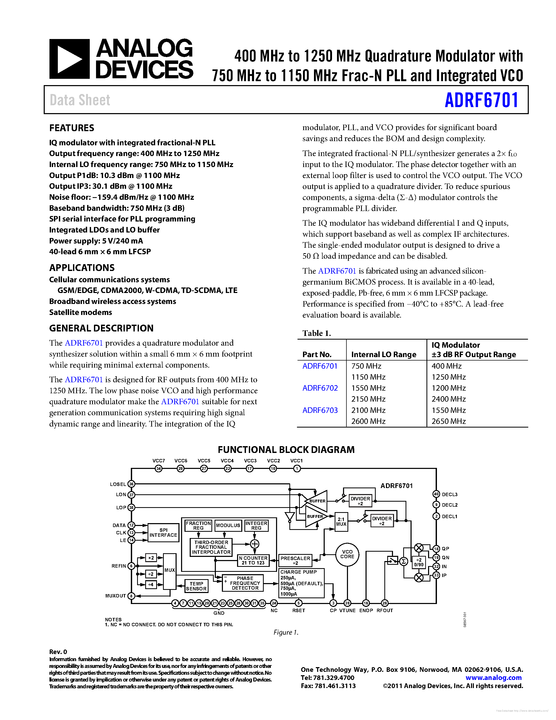 Datasheet ADRF6701 page 1 Datasheet ADRF6701 - page 1