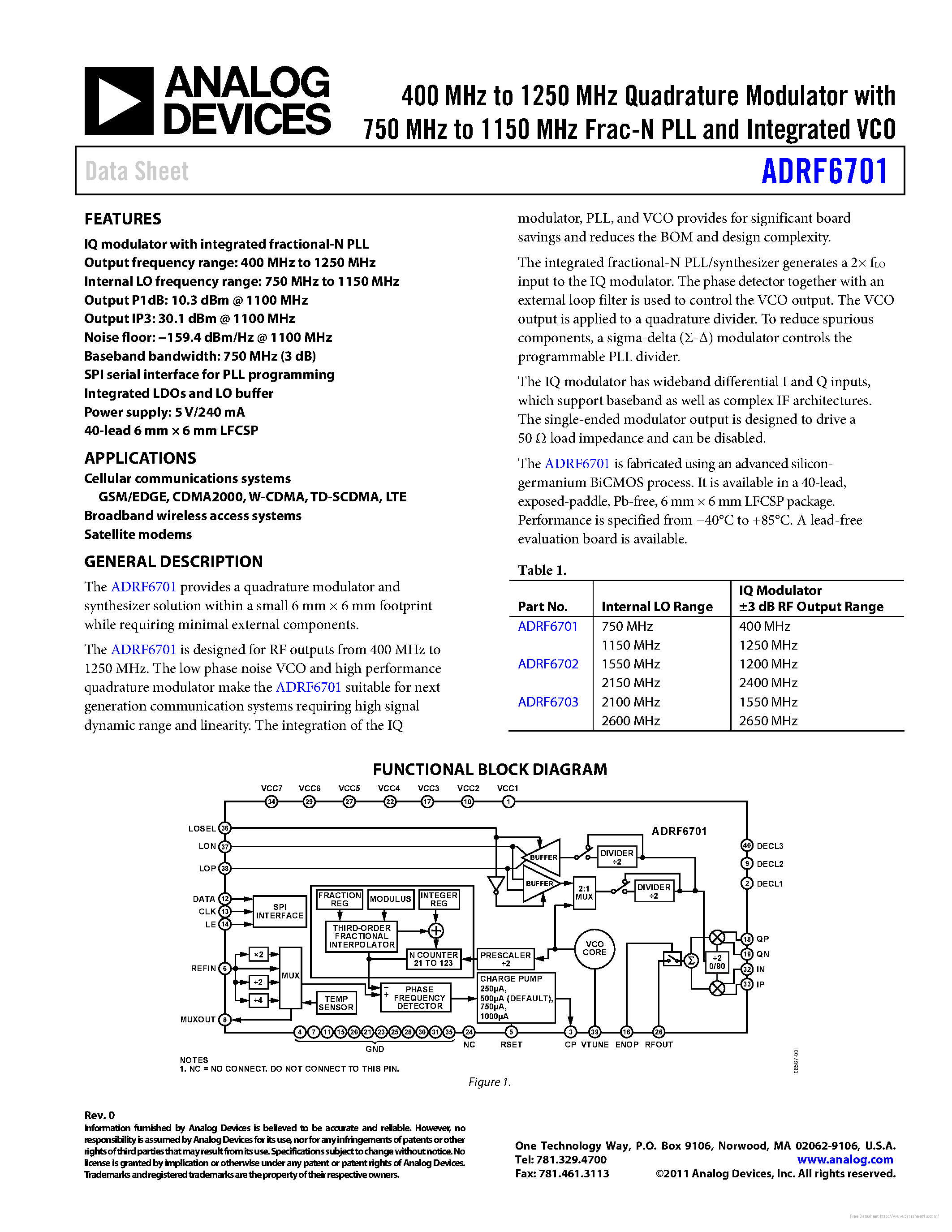 Datasheet ADRF6701 - page 1