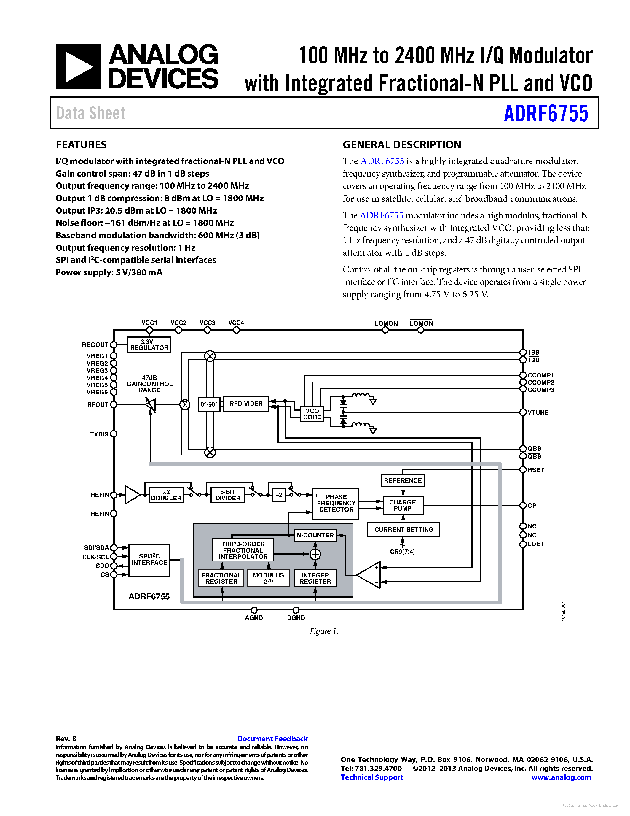 Даташит на микросхему ADRF6755 страница 1 Даташит ADRF6755 - страница 1