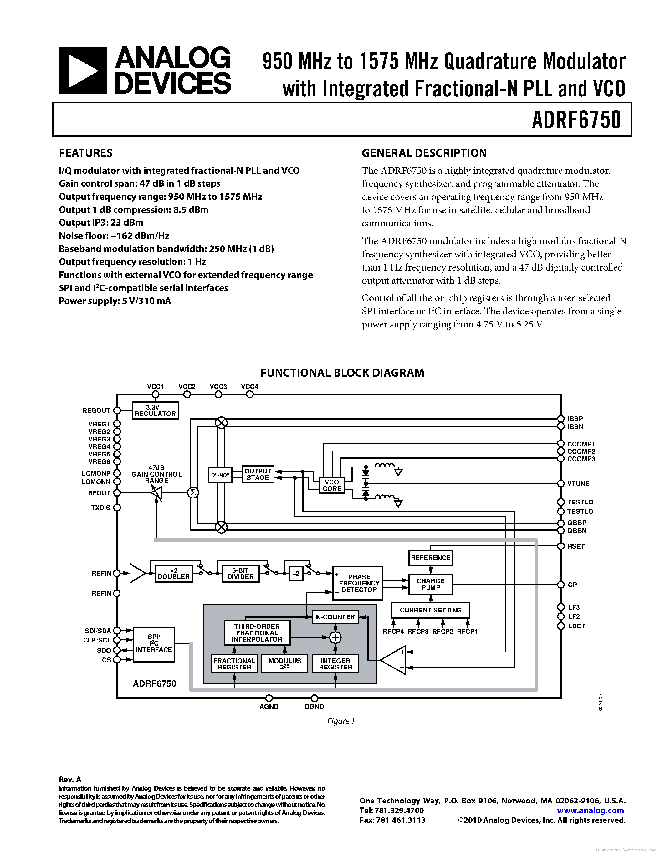 Даташит на микросхему ADRF6750 страница 1 Даташит ADRF6750 - страница 1