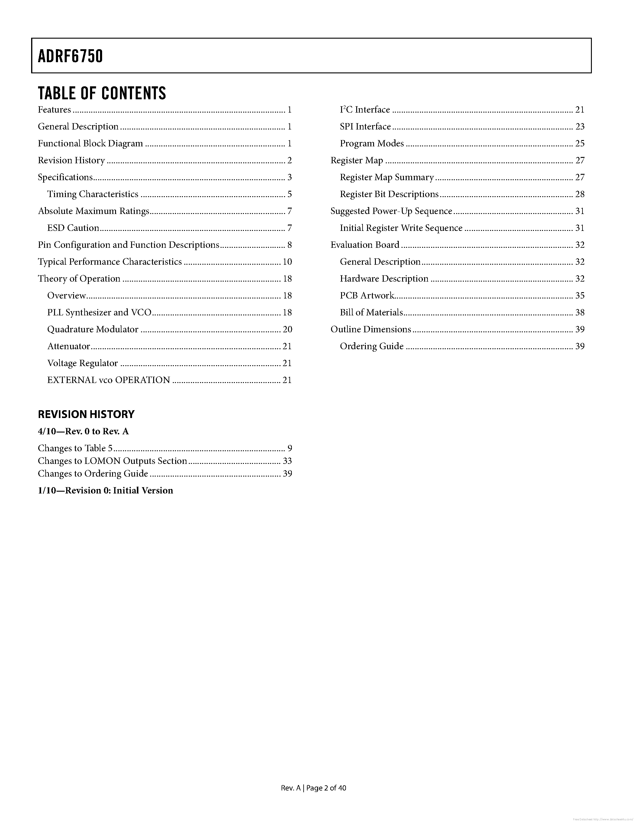 Даташит на микросхему ADRF6750 страница 2 Даташит ADRF6750 - страница 2