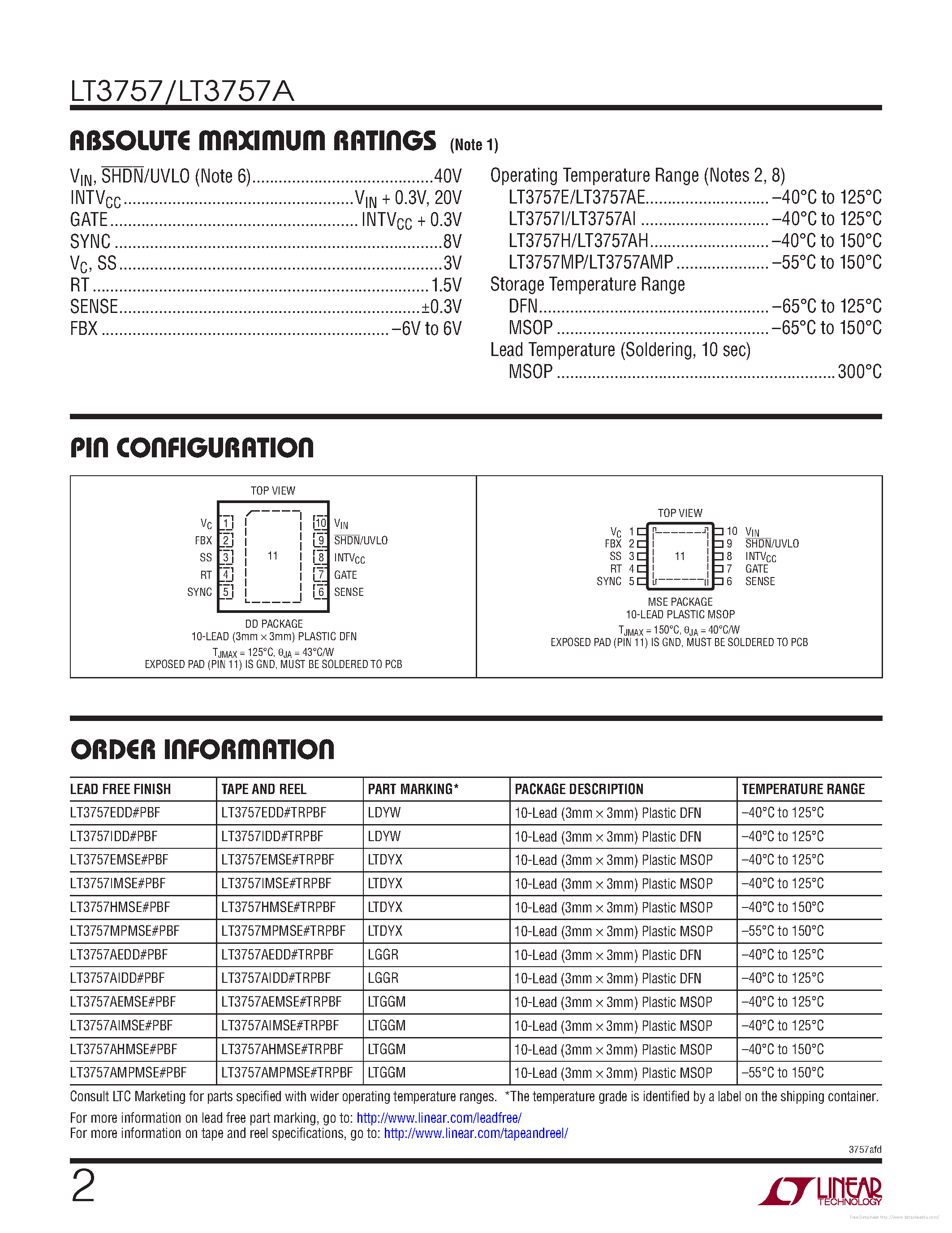 Даташит на микросхему LT3757A страница 2 Даташит LT3757A - страница 2