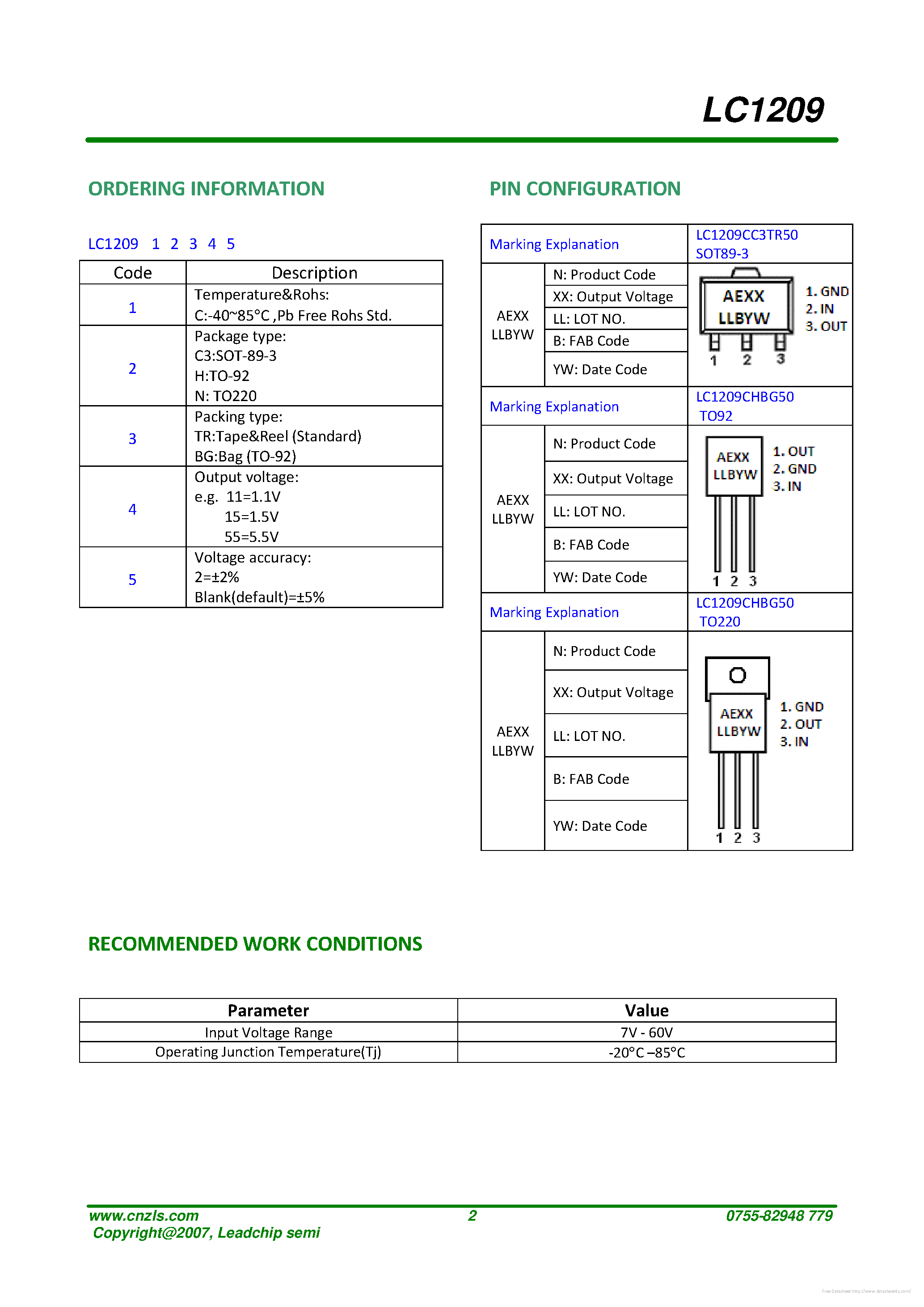 Даташит LC1209 - страница 2