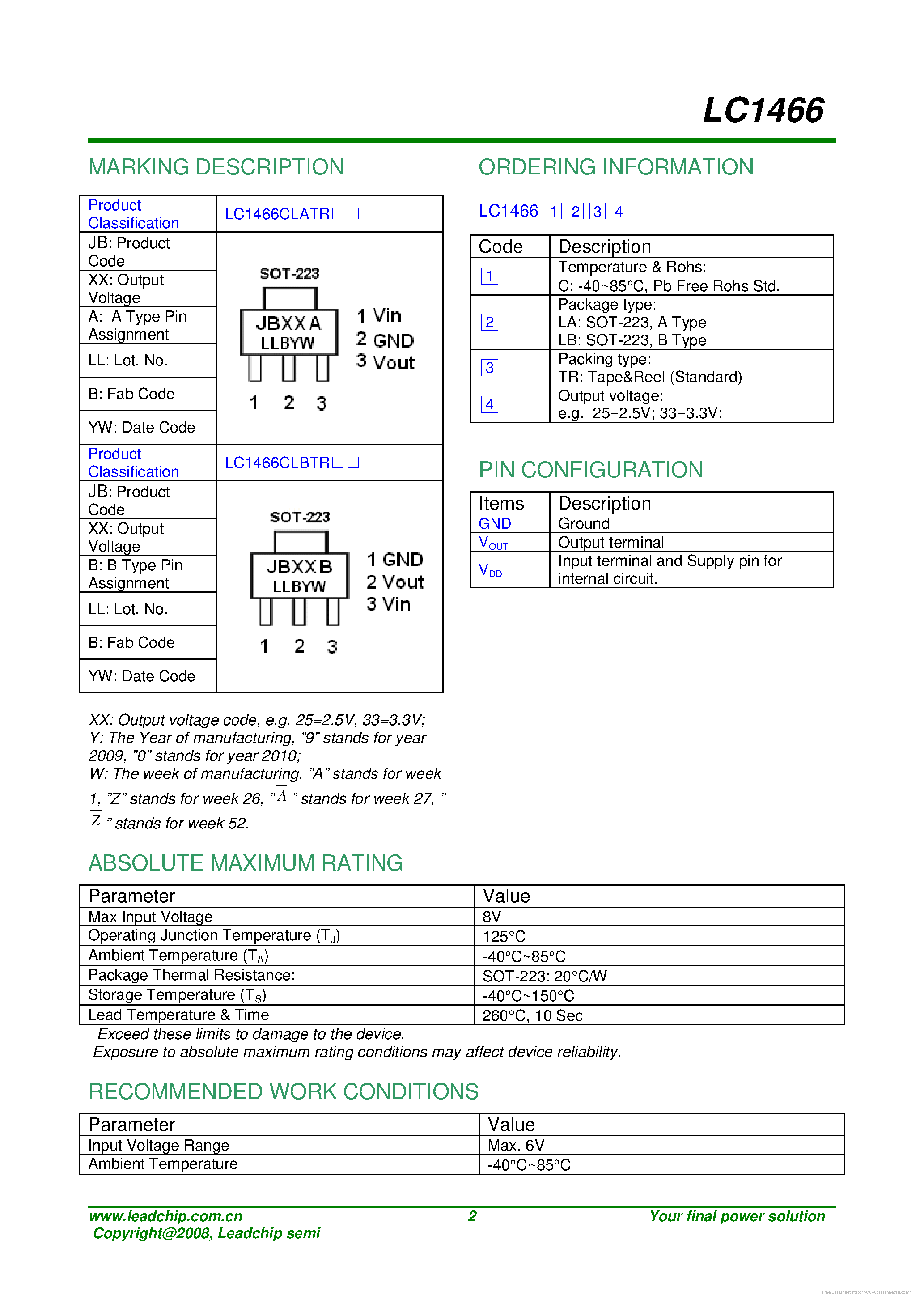 Datasheet LC1466 page 2 Datasheet LC1466 - page 2