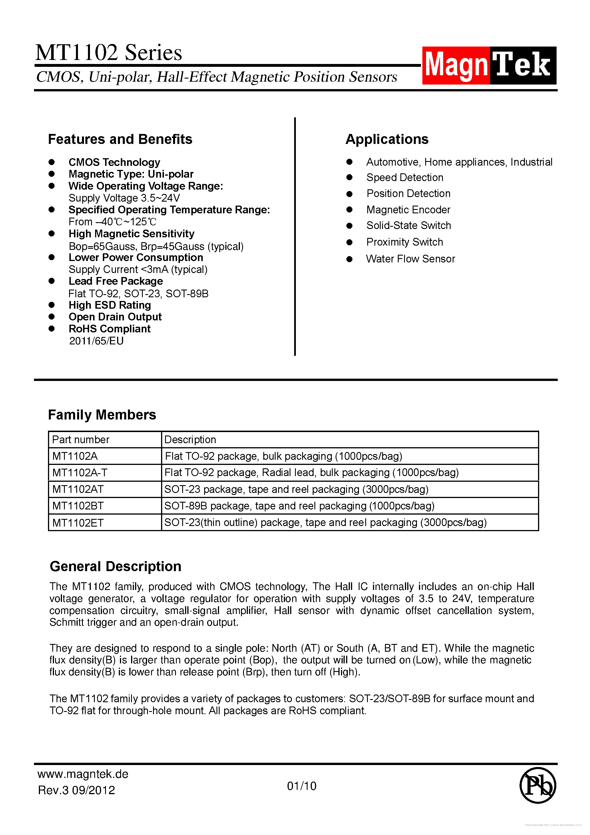 Datasheet MT1102A - page 1