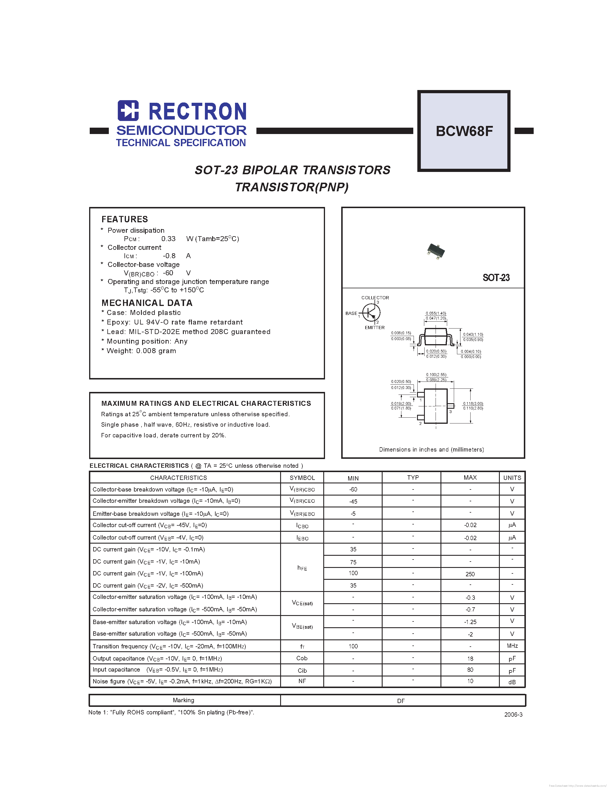 Datasheet BCW68F page 1 Datasheet BCW68F - page 1