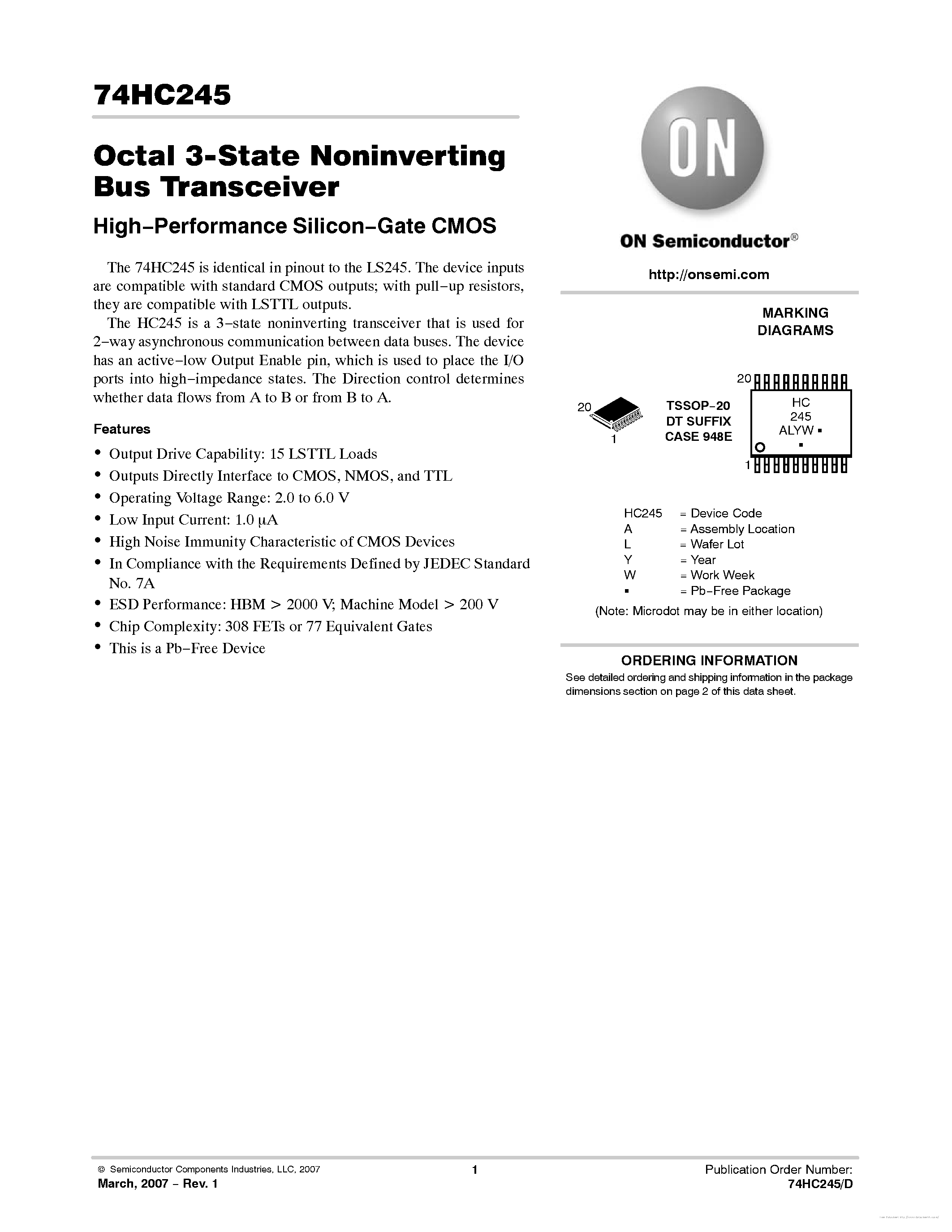 Datasheet 74HC245 - page 1