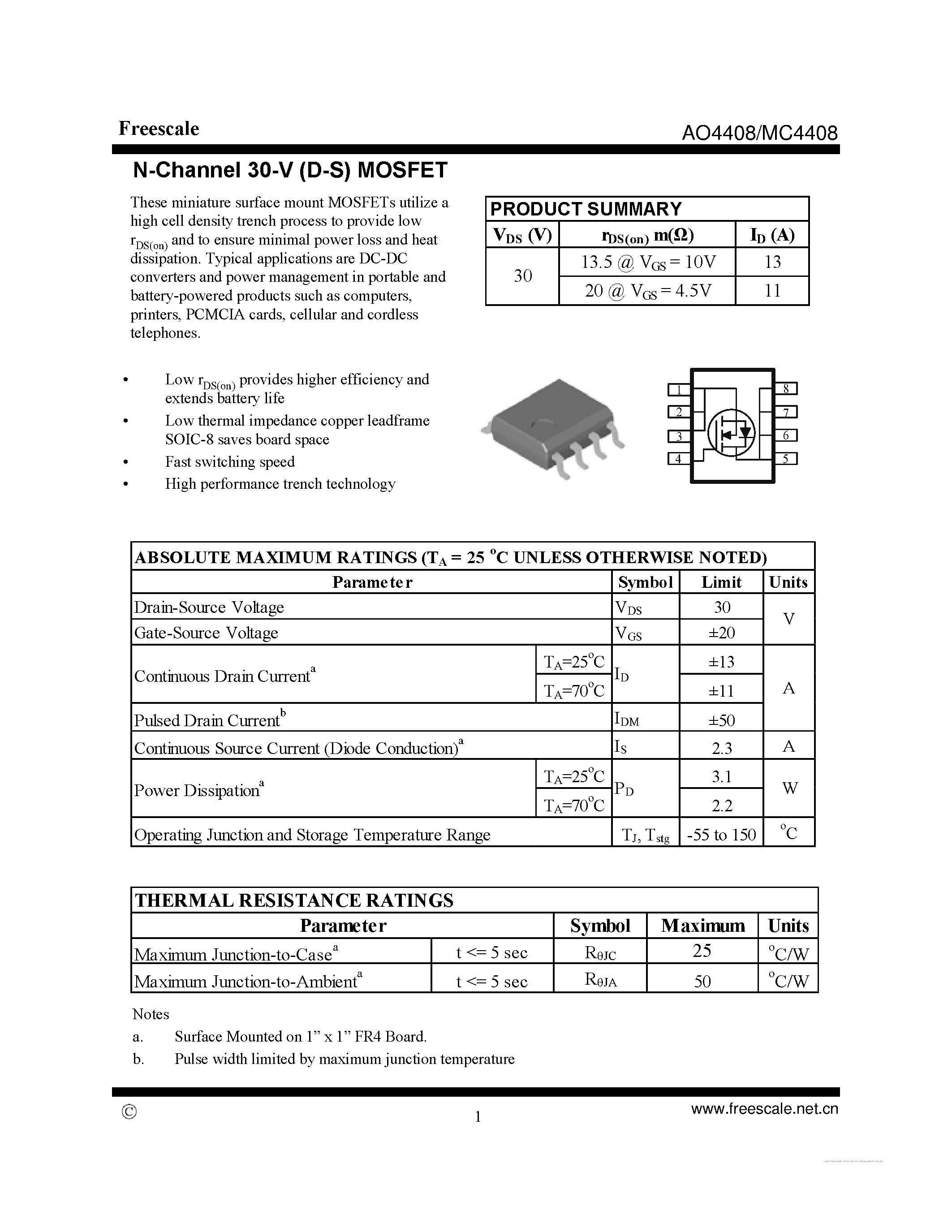 Даташит на микросхему MC4408 страница 1 Даташит MC4408 - страница 1