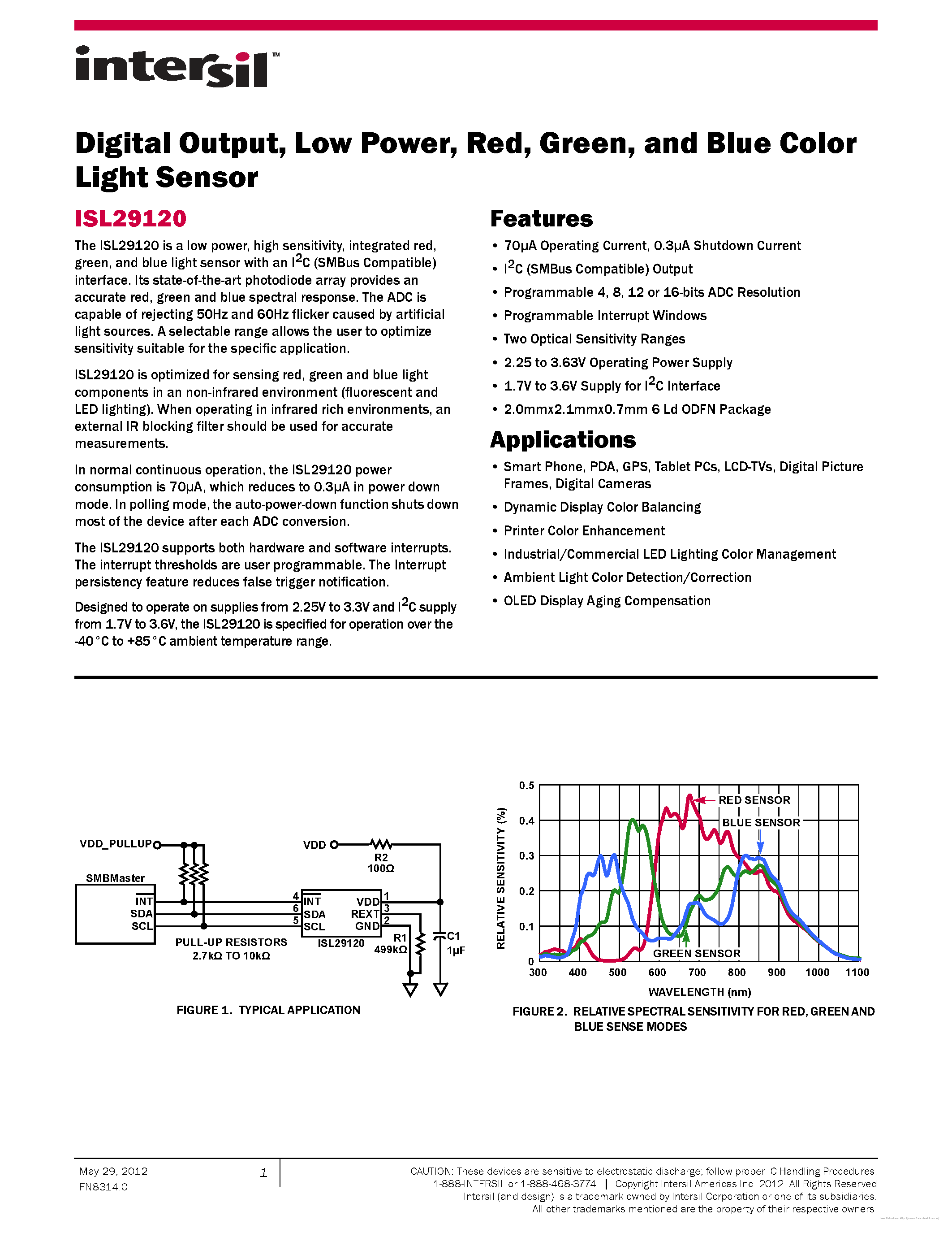 Datasheet ISL29120 page 1 Datasheet ISL29120 - page 1