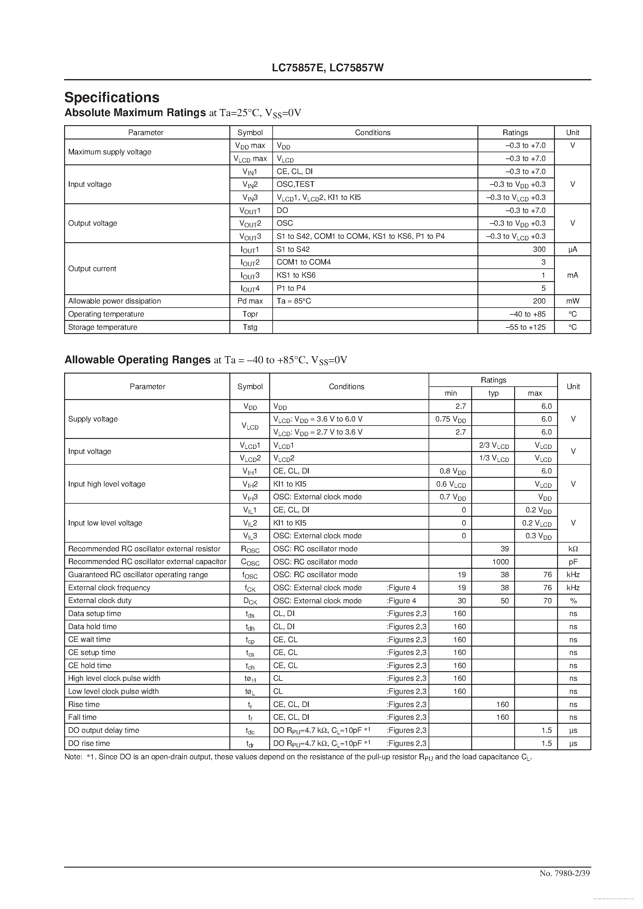 Datasheet LC75857E - page 2