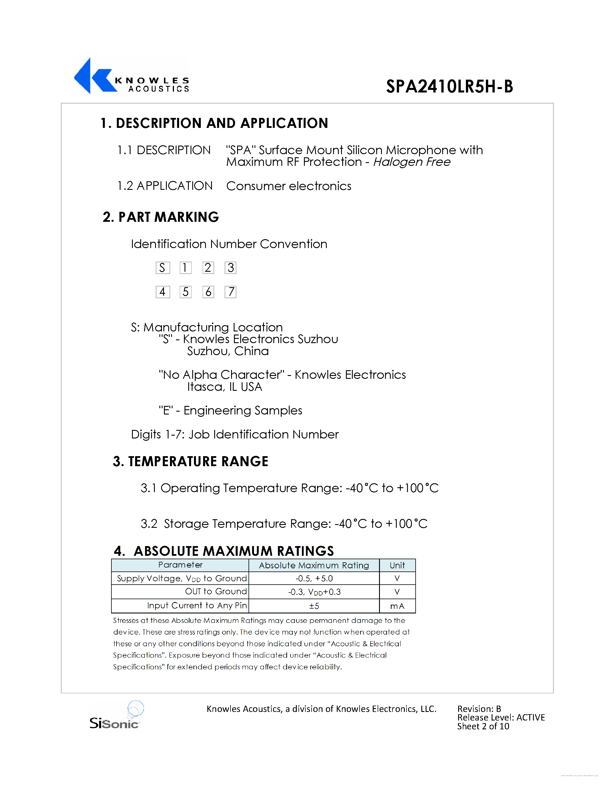 Datasheet SPA2410LR5H-B page 2 Datasheet SPA2410LR5H-B - page 2