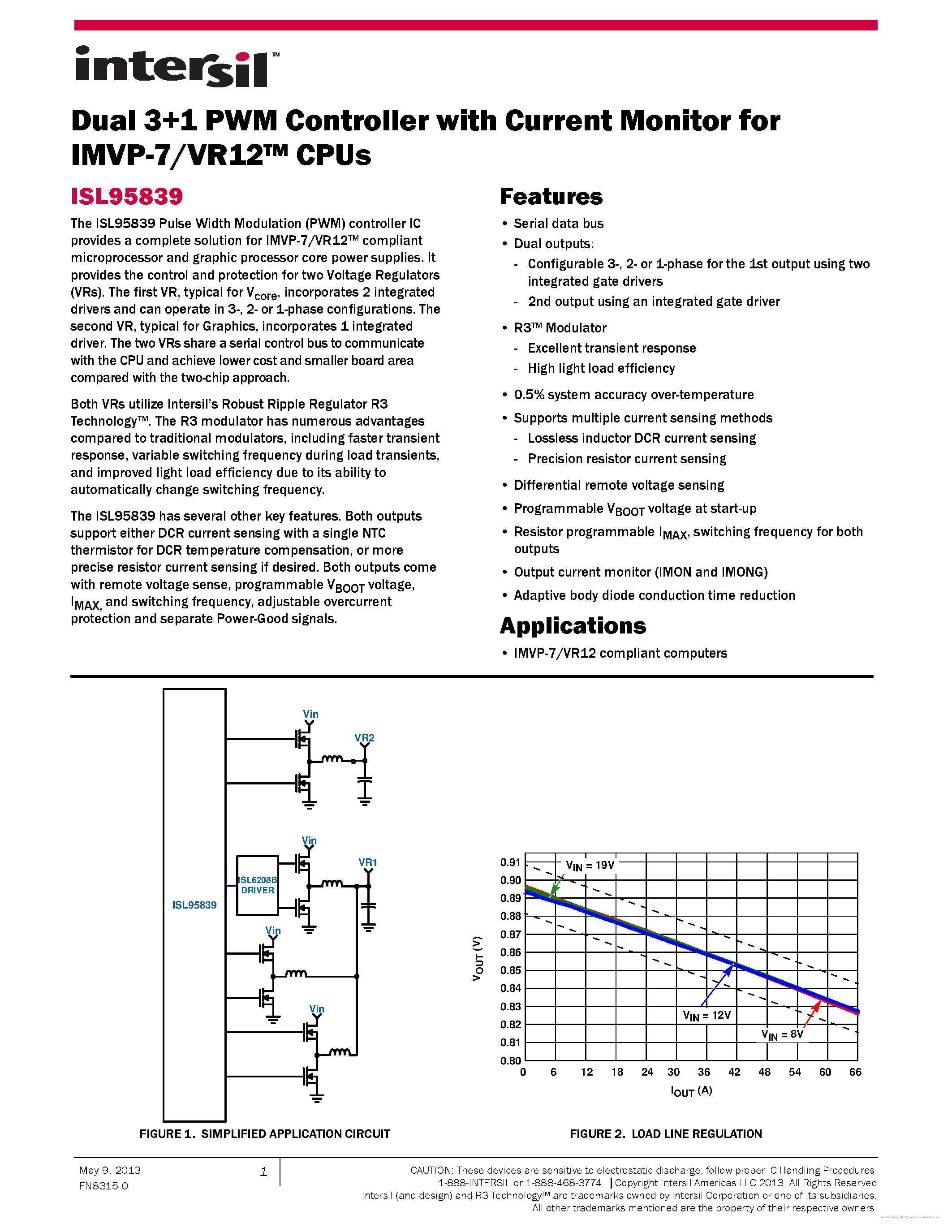 Даташит на микросхему ISL95839 страница 1 Даташит ISL95839 - страница 1