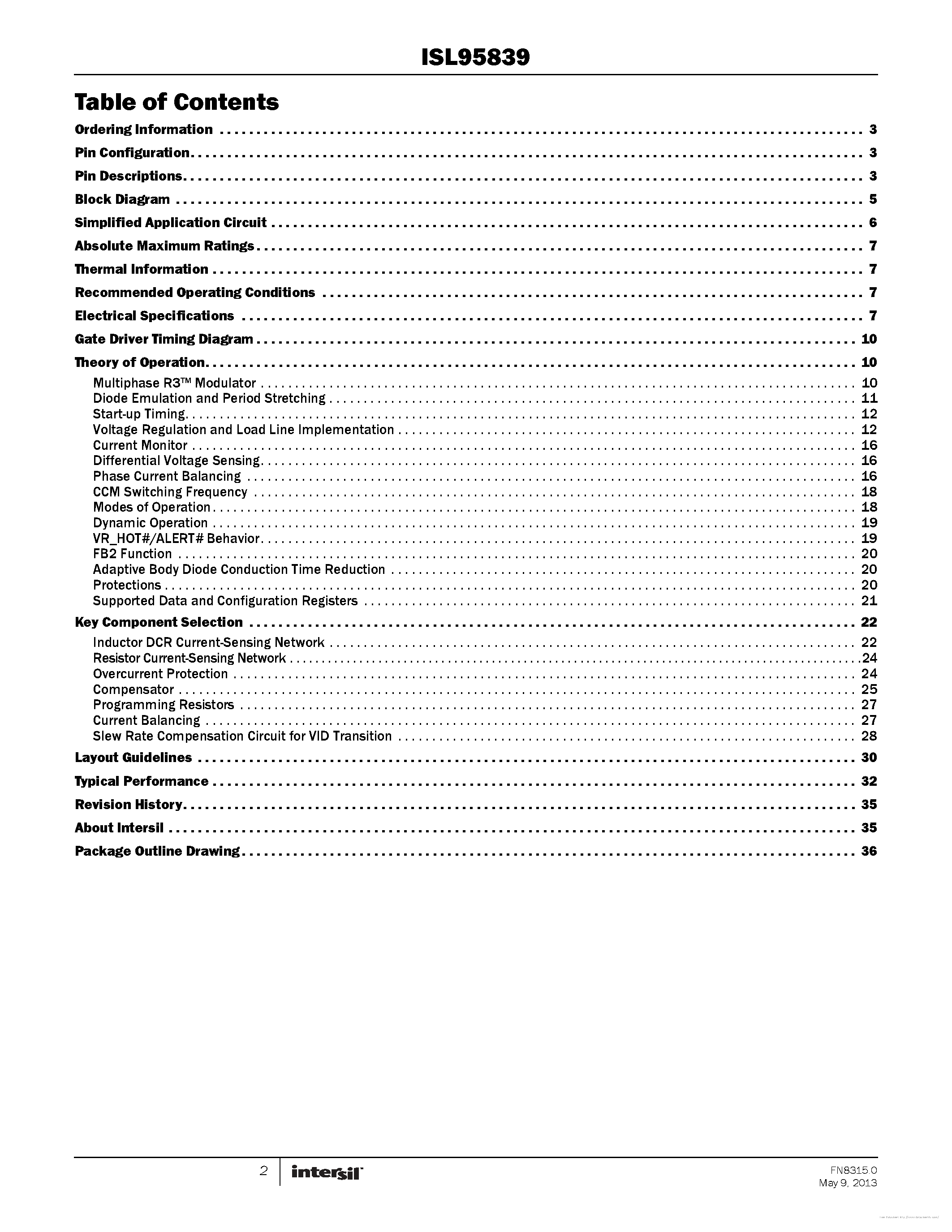 Даташит на микросхему ISL95839 страница 2 Даташит ISL95839 - страница 2