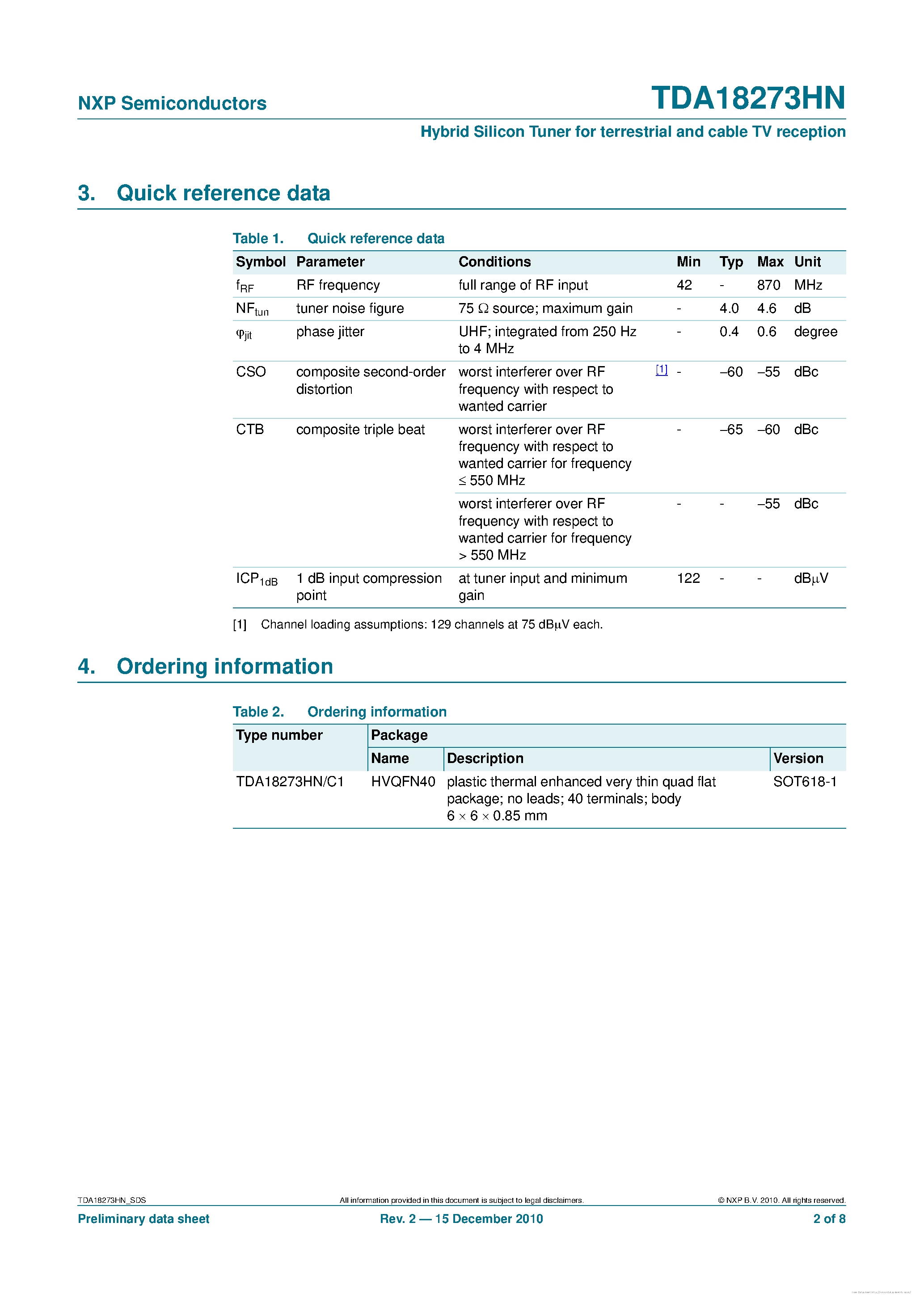 Datasheet TDA18273HN page 2 Datasheet TDA18273HN - page 2